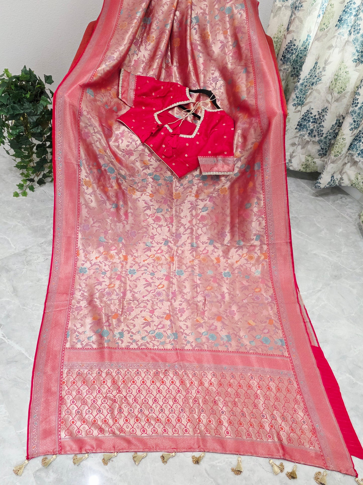 Rani Red Benarasi Paithani Brocade Designer Saree with Stitched Blouse
