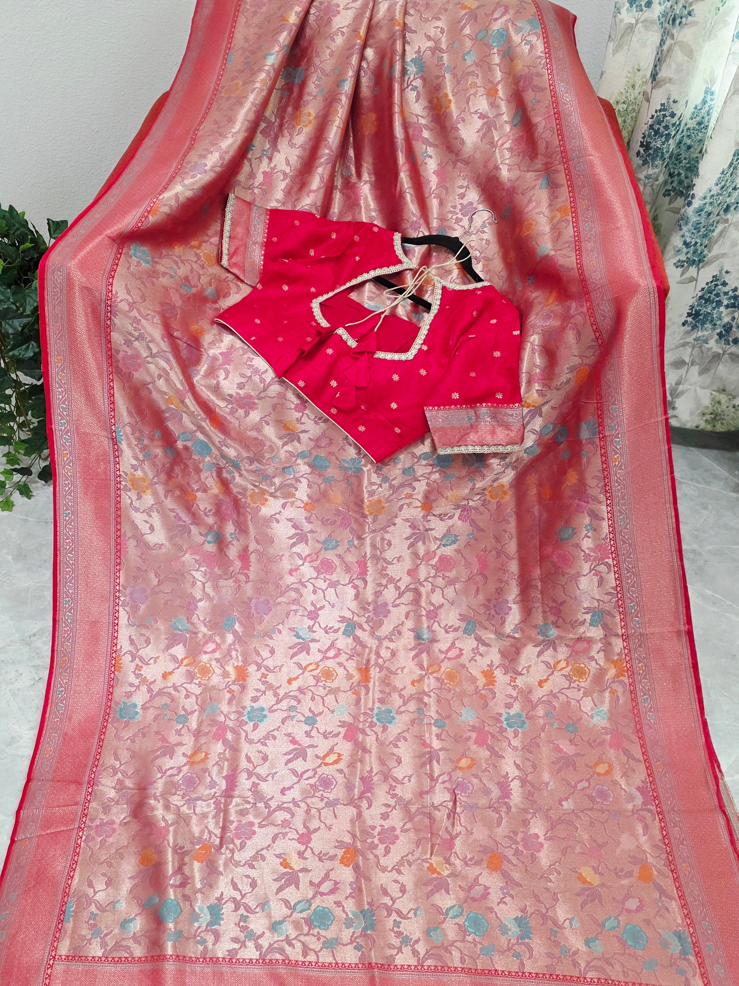 Rani Red Benarasi Paithani Brocade Designer Saree with Stitched Blouse