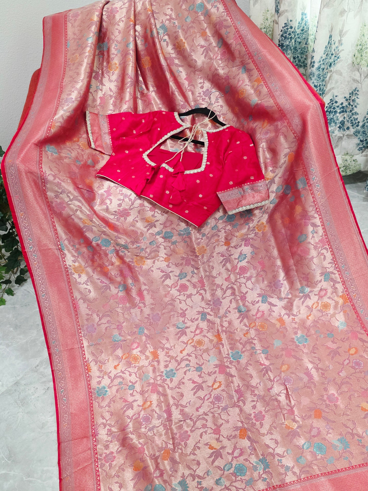 Rani Red Benarasi Paithani Brocade Designer Saree with Stitched Blouse