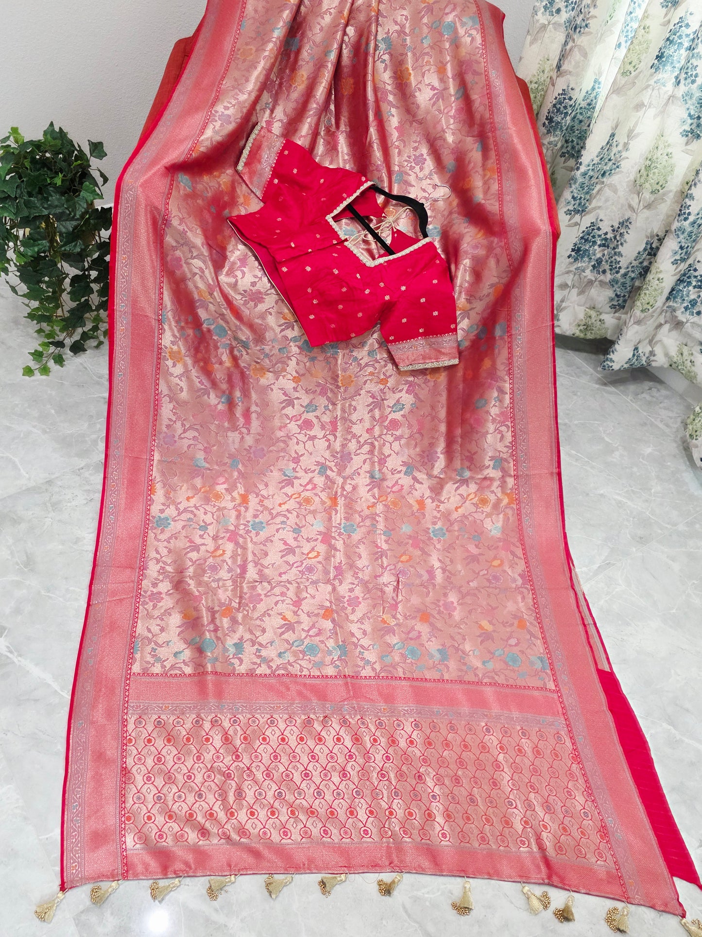 Rani Red Benarasi Paithani Brocade Designer Saree with Stitched Blouse