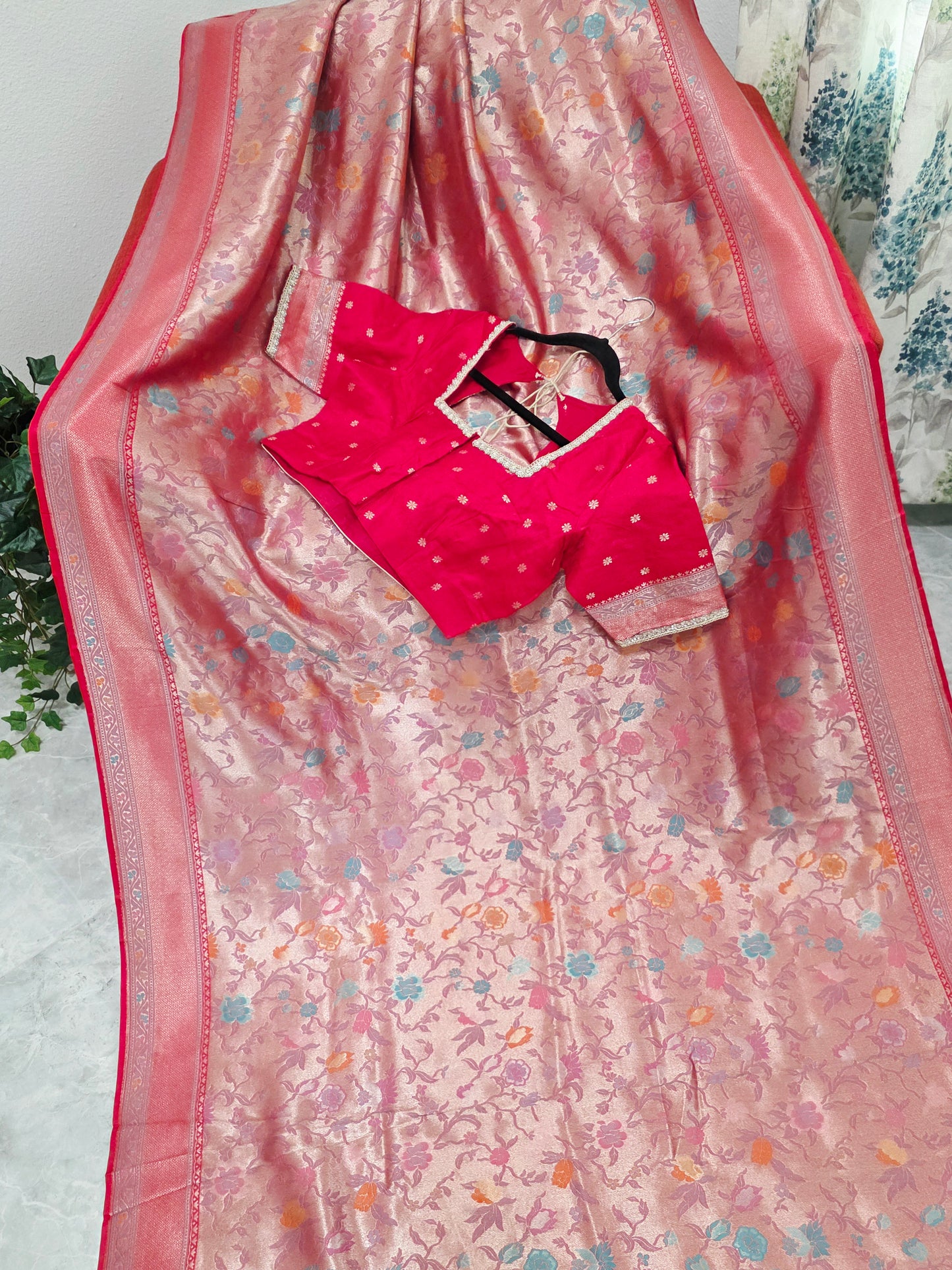 Rani Red Benarasi Paithani Brocade Designer Saree with Stitched Blouse