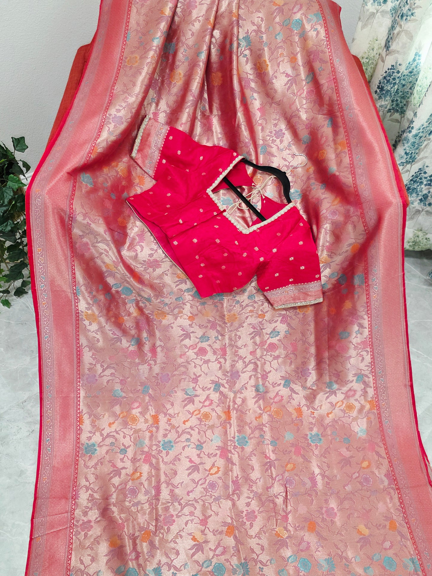 Rani Red Benarasi Paithani Brocade Designer Saree with Stitched Blouse