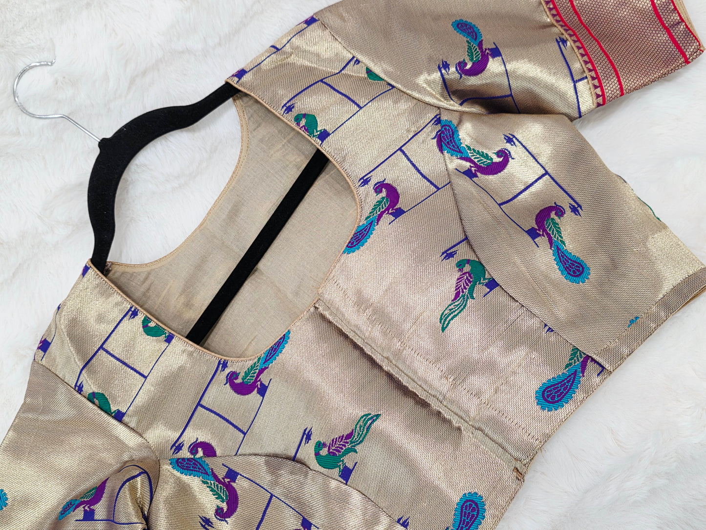 Antique Gold Traditional Paithani Peacock Designer Stitched Blouse