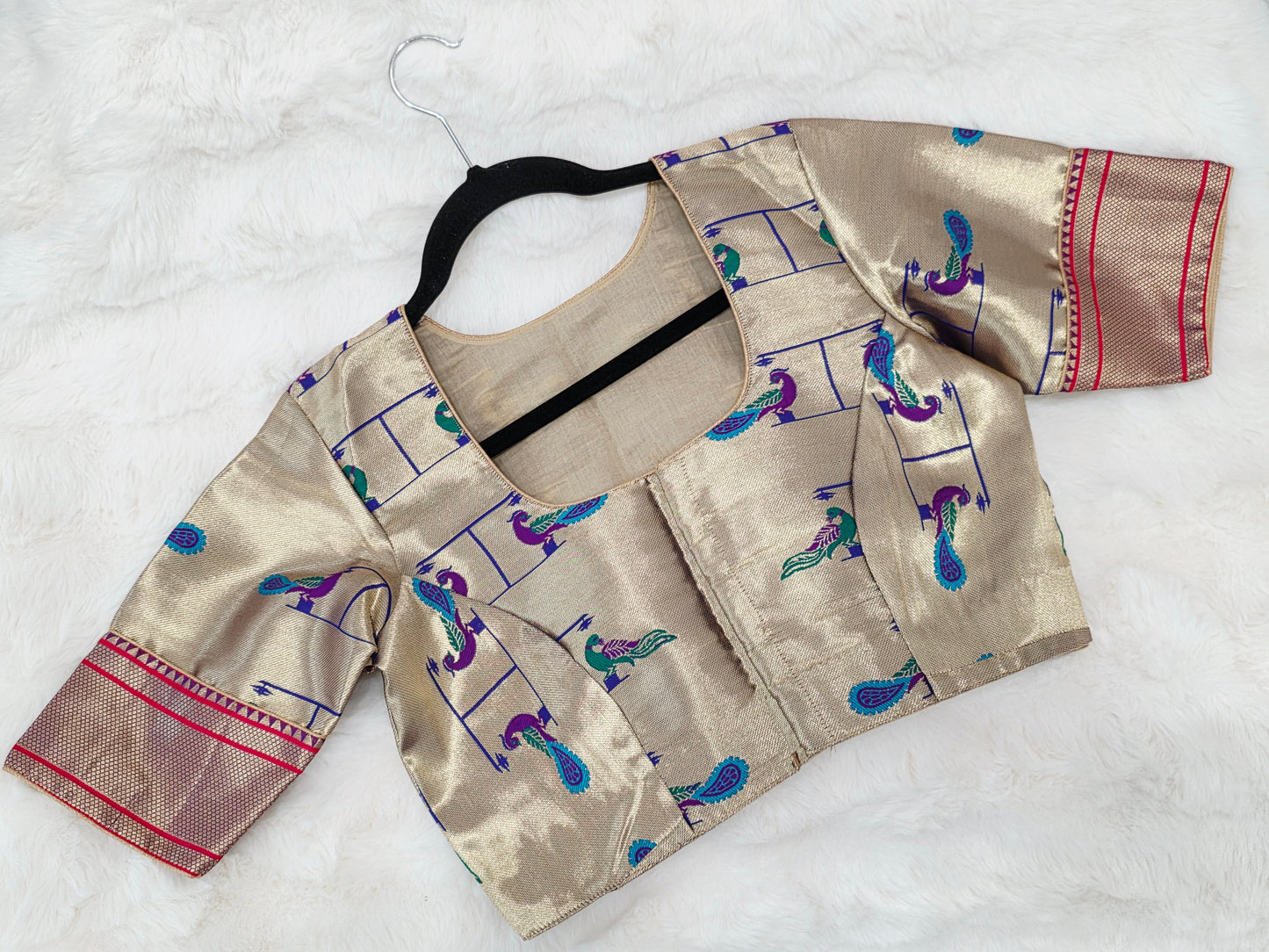 Antique Gold Traditional Paithani Peacock Designer Stitched Blouse