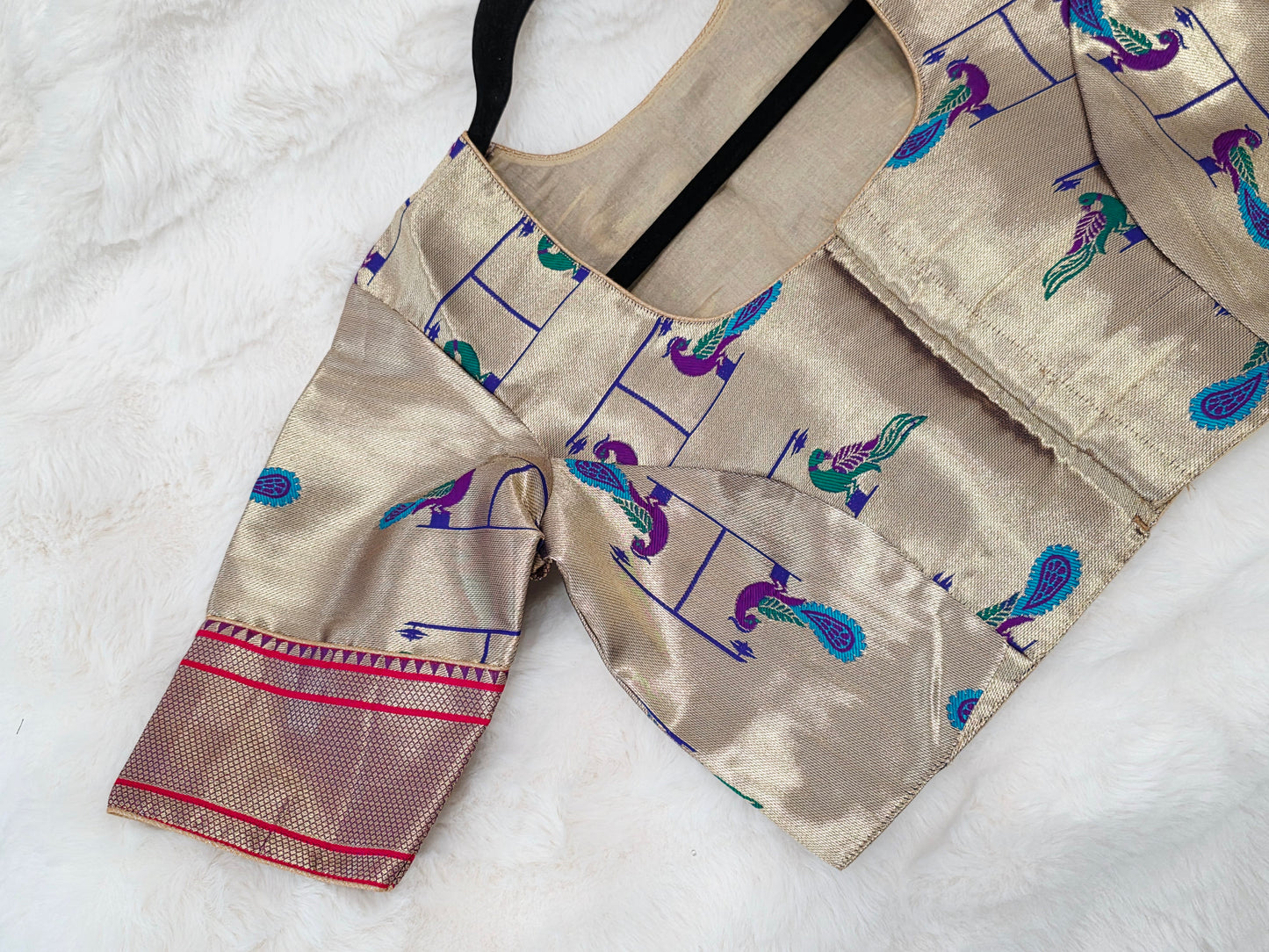 Antique Gold Traditional Paithani Peacock Designer Stitched Blouse