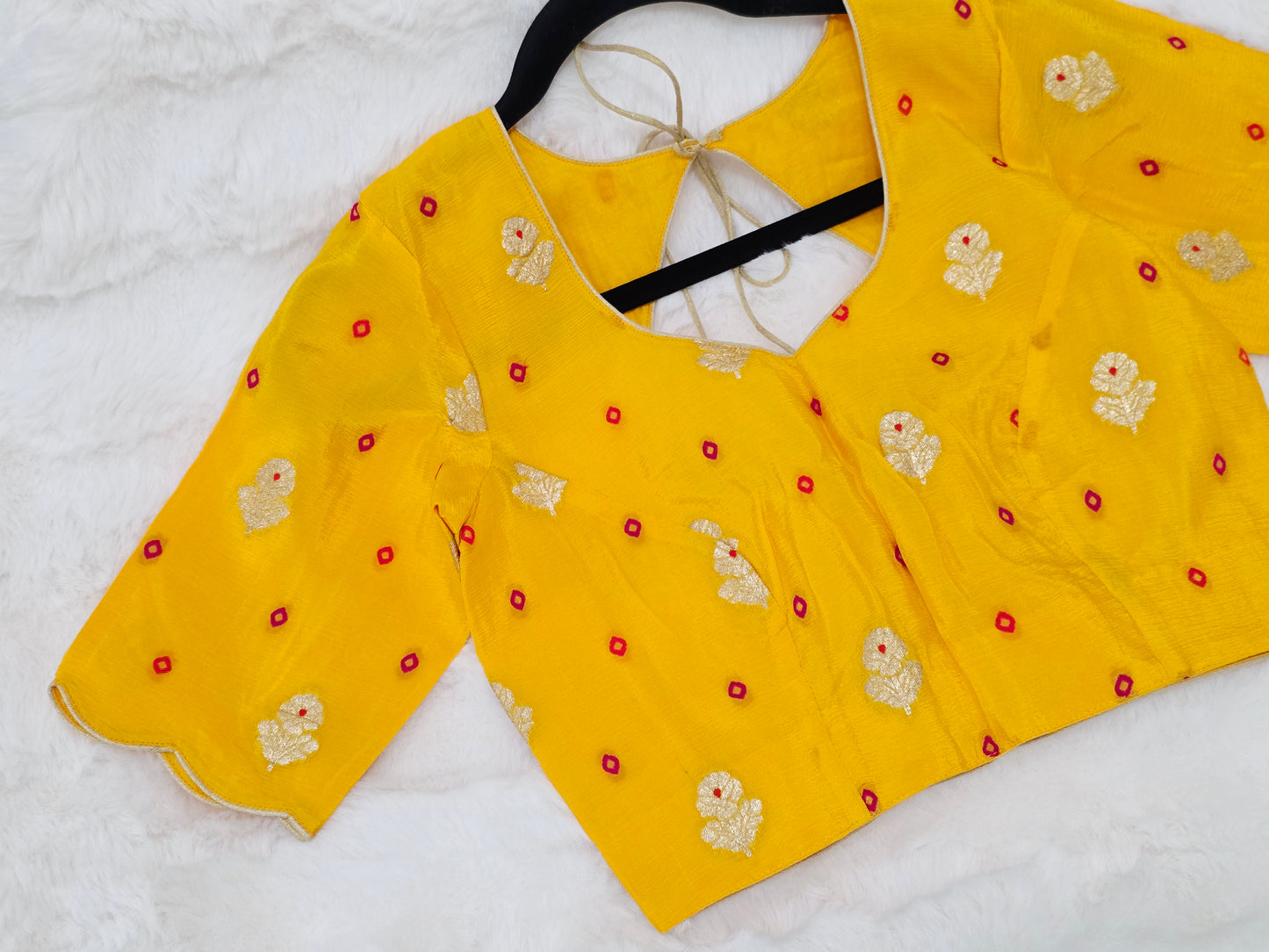 Yellow Munga Crepe Silk Stitched Blouse