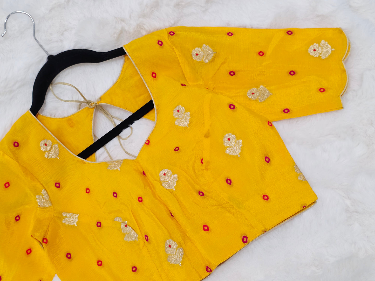 Yellow Munga Crepe Silk Stitched Blouse