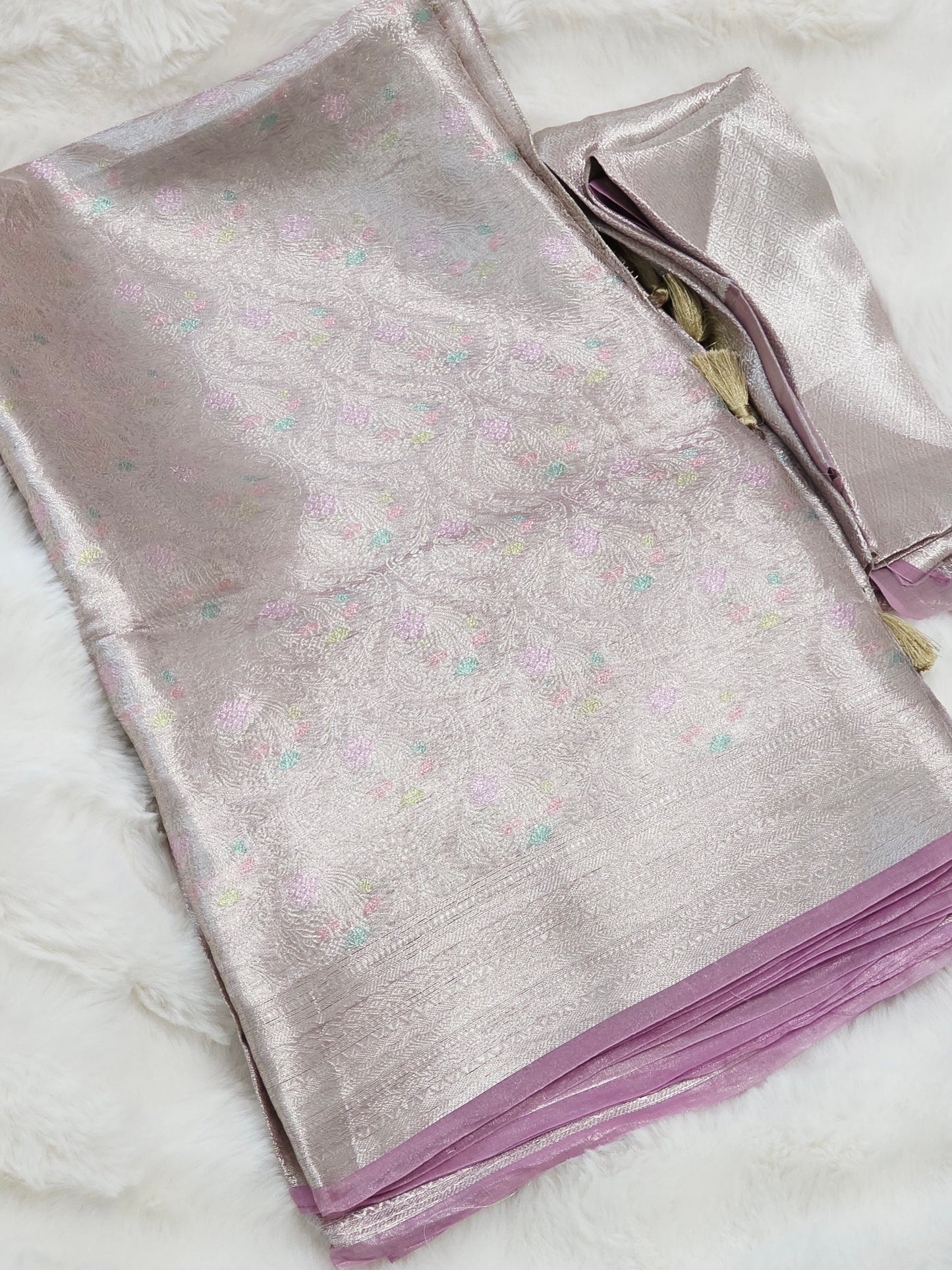 Pastel Champagne Blush Benarasi Brocade Designer Tissue Saree with Unstitched Blouse Piece
