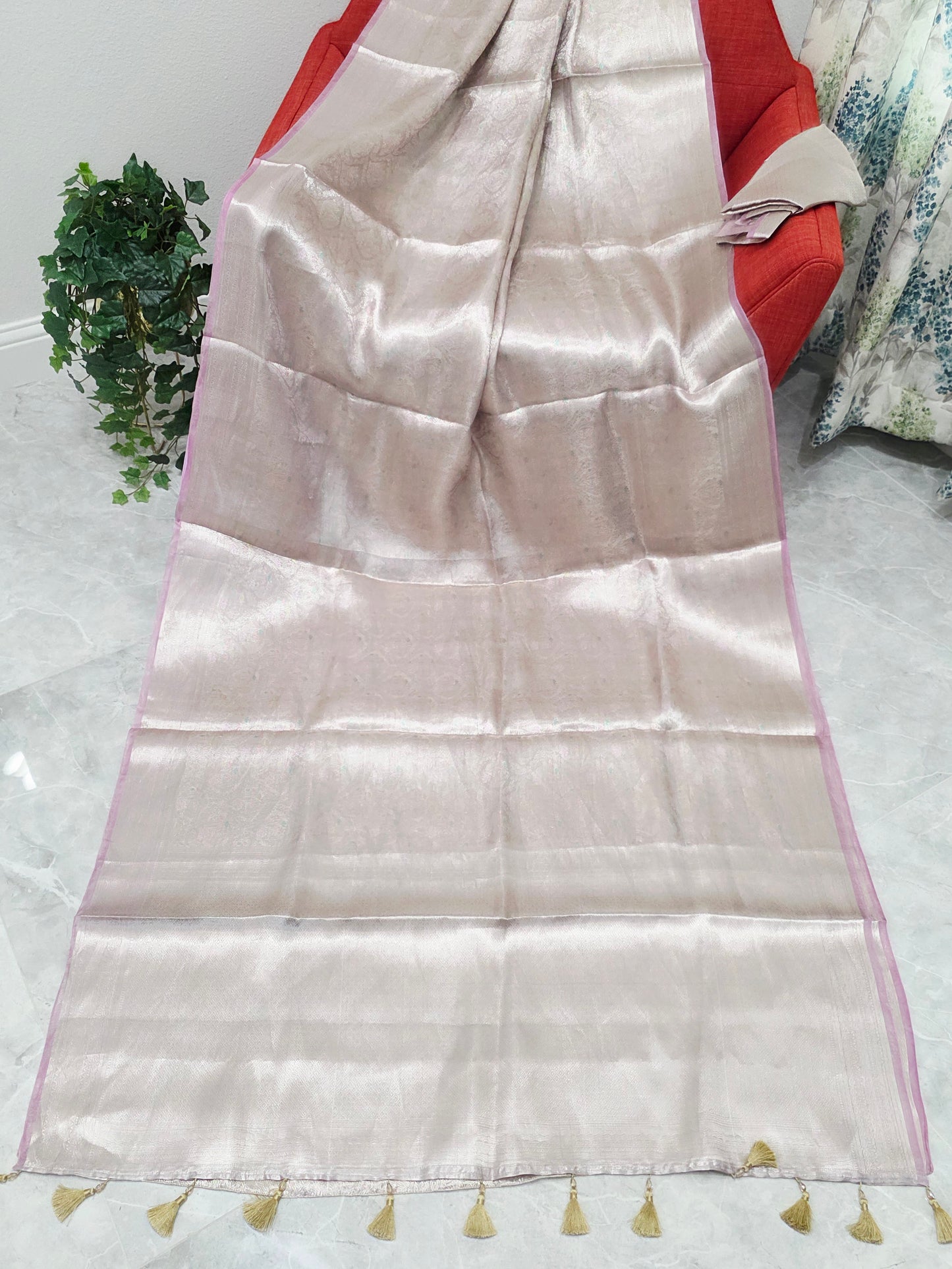 Pastel Champagne Blush Benarasi Brocade Designer Tissue Saree with Unstitched Blouse Piece