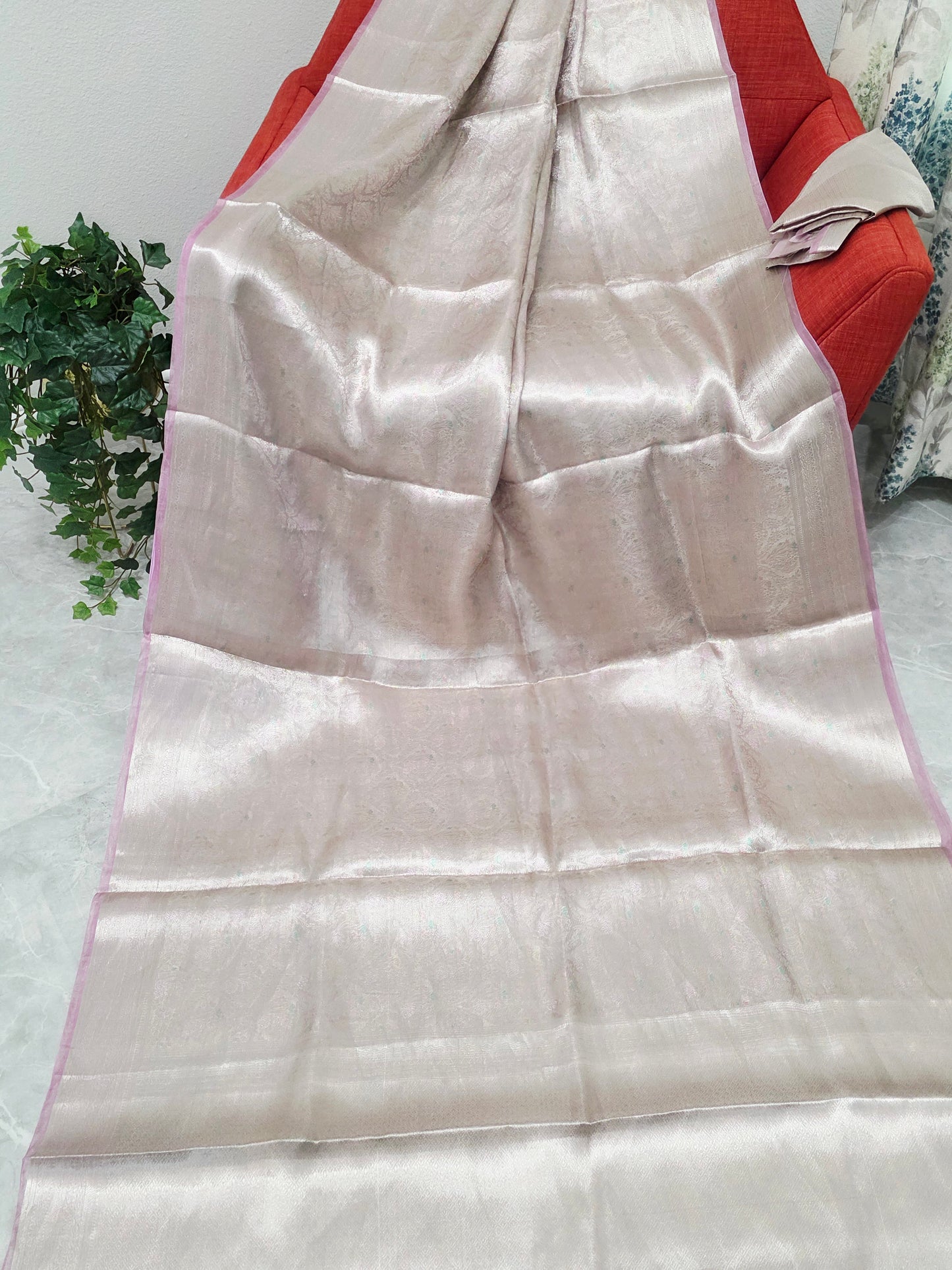Pastel Champagne Blush Benarasi Brocade Designer Tissue Saree with Unstitched Blouse Piece