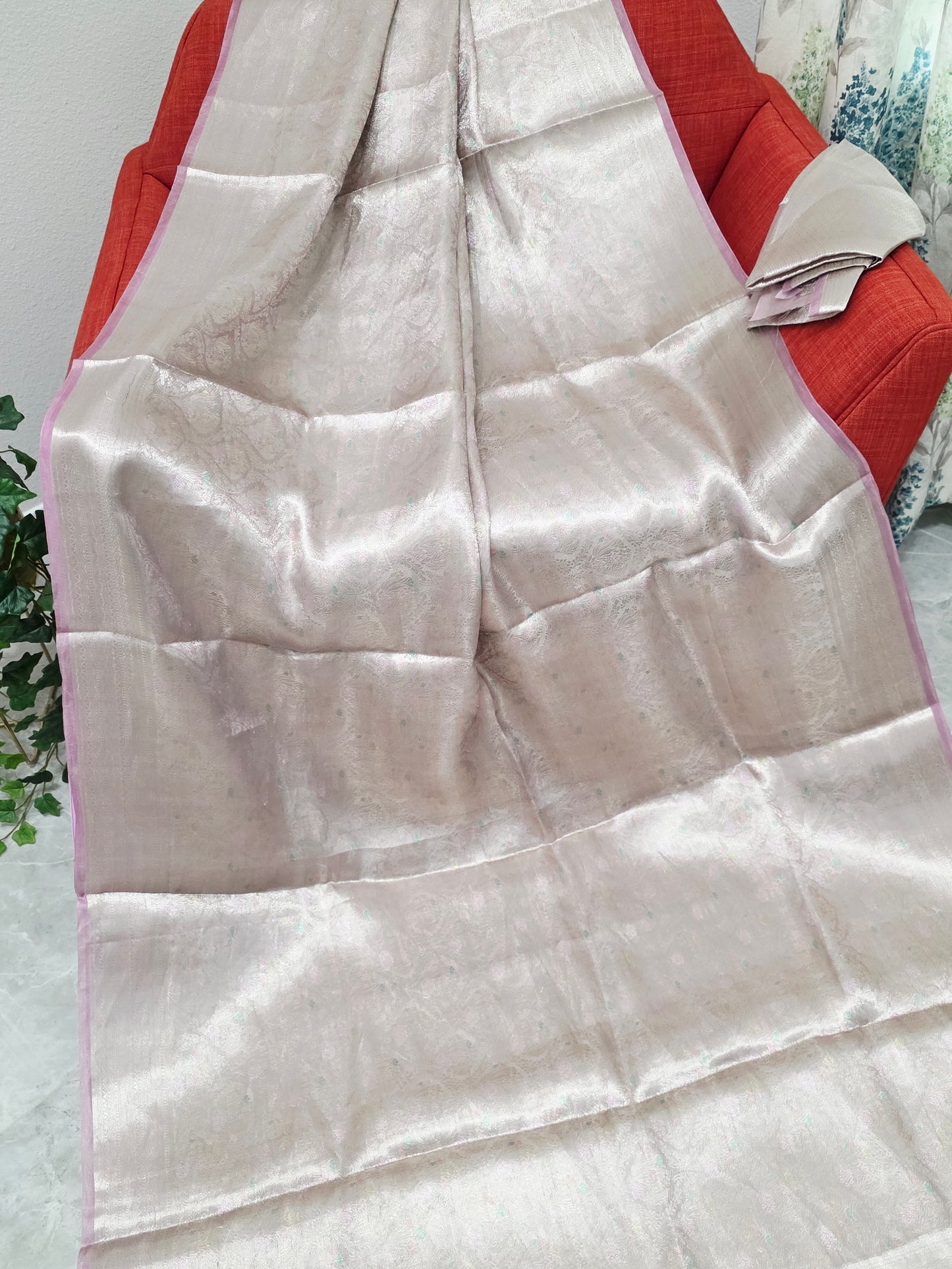 Pastel Champagne Blush Benarasi Brocade Designer Tissue Saree with Unstitched Blouse Piece