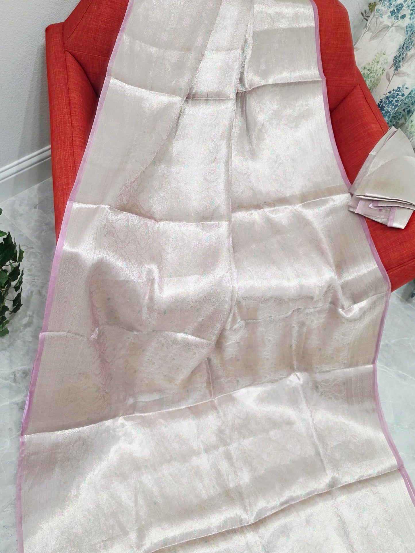 Pastel Champagne Blush Benarasi Brocade Designer Tissue Saree with Unstitched Blouse Piece