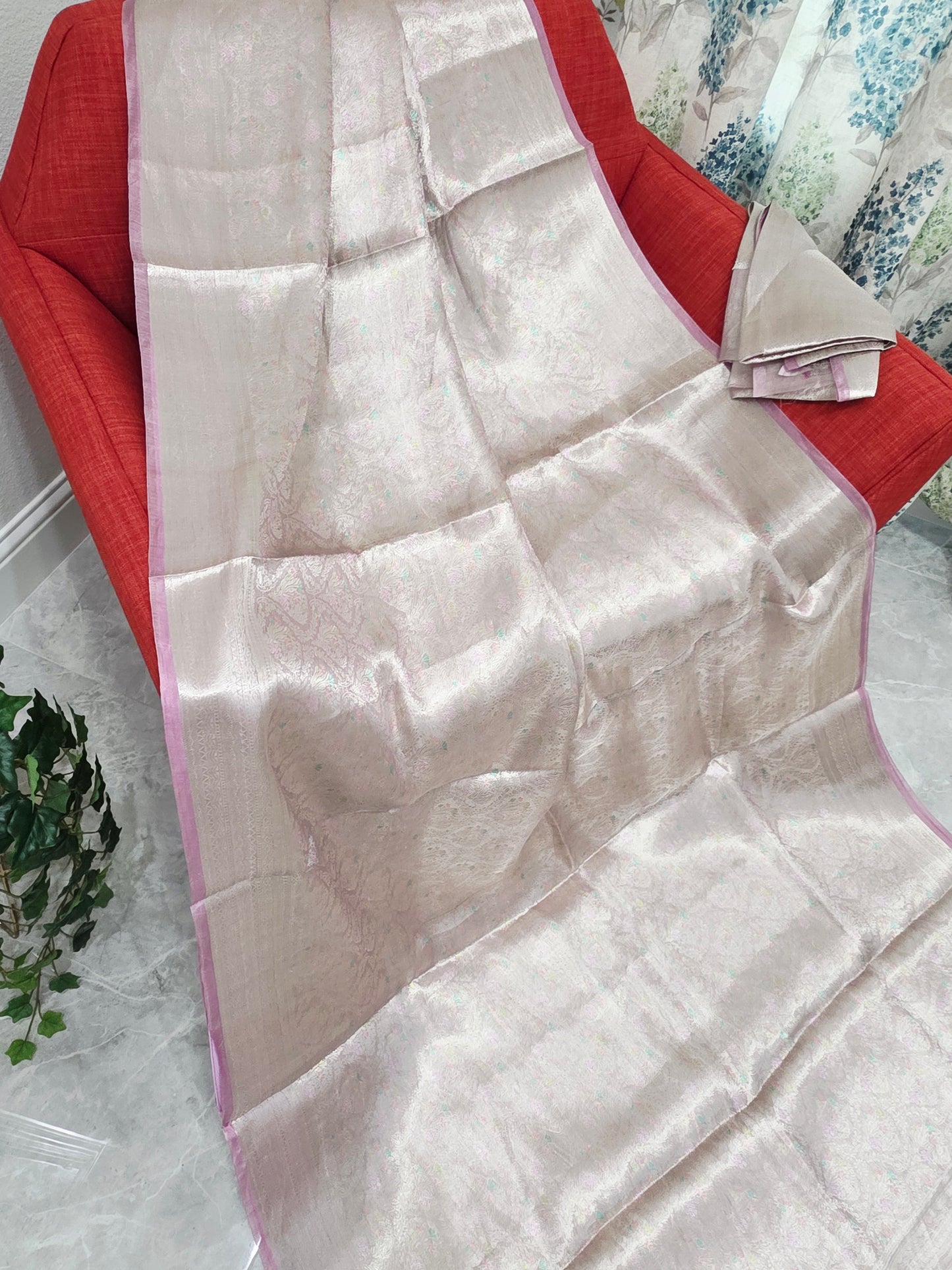 Pastel Champagne Blush Benarasi Brocade Designer Tissue Saree with Unstitched Blouse Piece