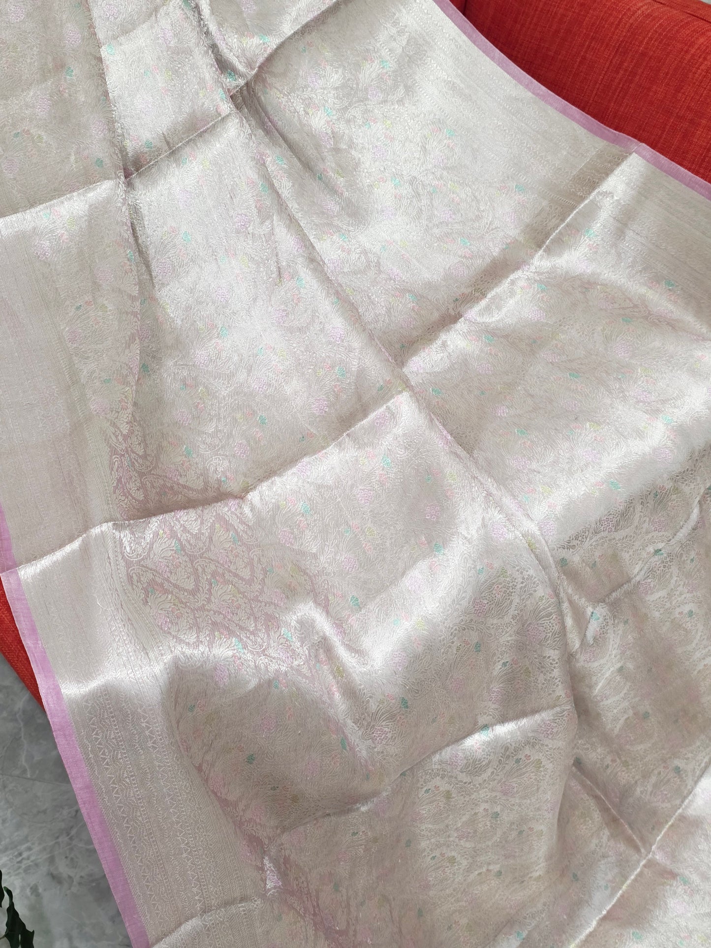 Pastel Champagne Blush Benarasi Brocade Designer Tissue Saree with Unstitched Blouse Piece