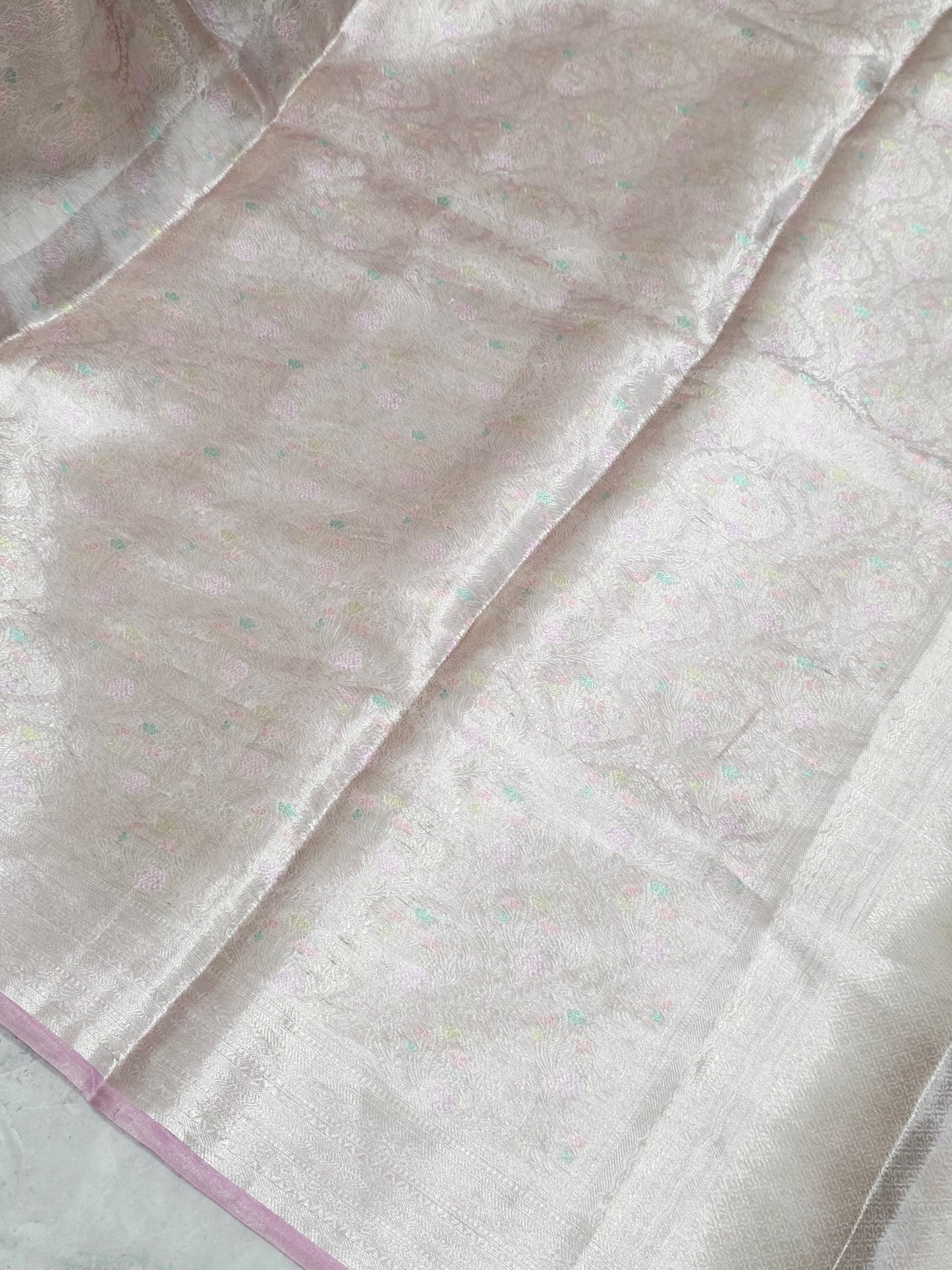 Pastel Champagne Blush Benarasi Brocade Designer Tissue Saree with Unstitched Blouse Piece