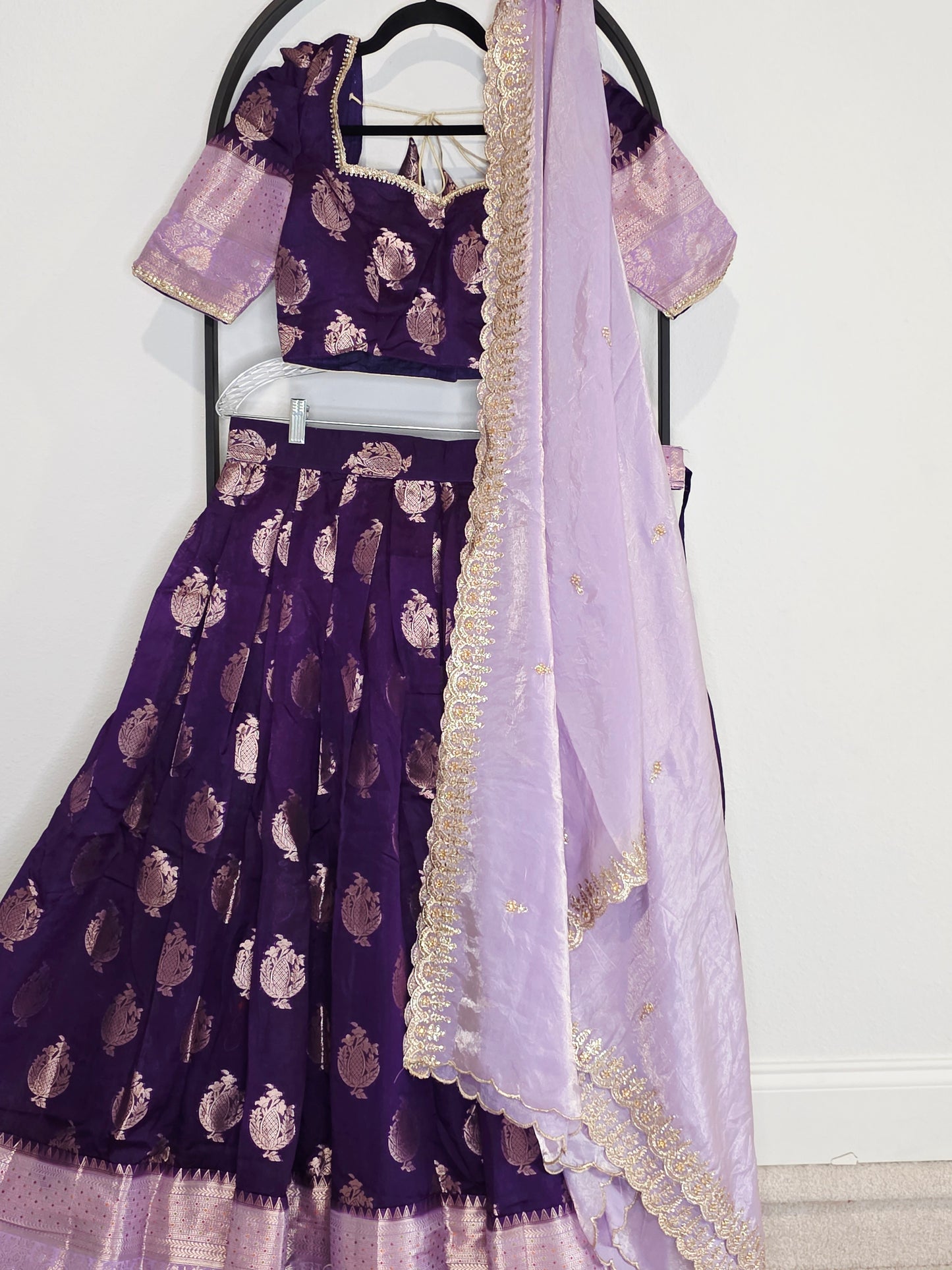 Royal Aubergine Purple Mango Benarasi Silk Lehenga Set with Lavender Dupatta