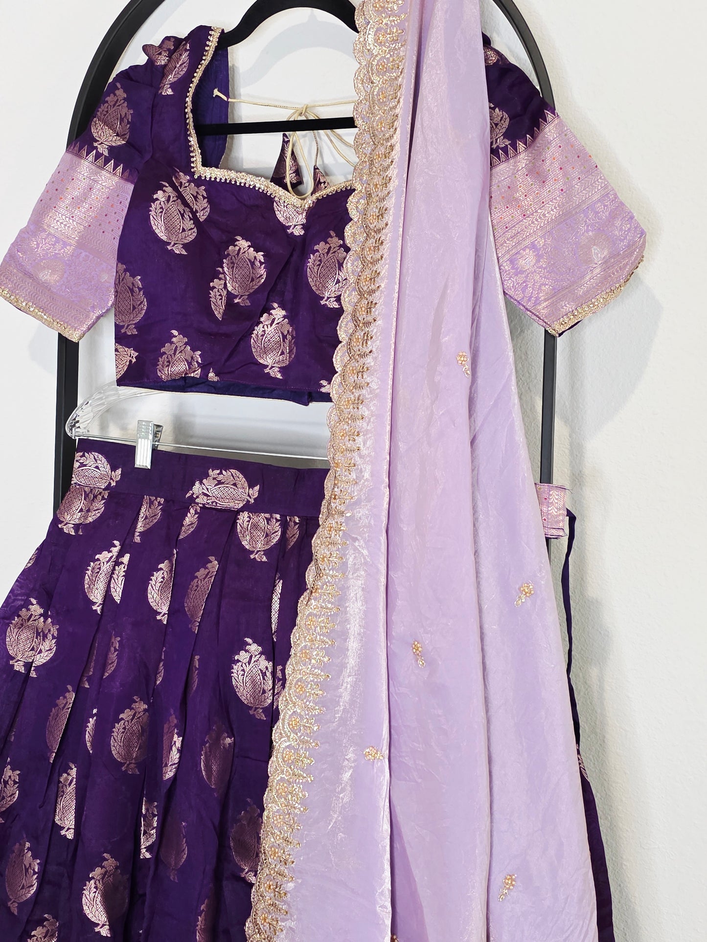 Royal Aubergine Purple Mango Benarasi Silk Lehenga Set with Lavender Dupatta