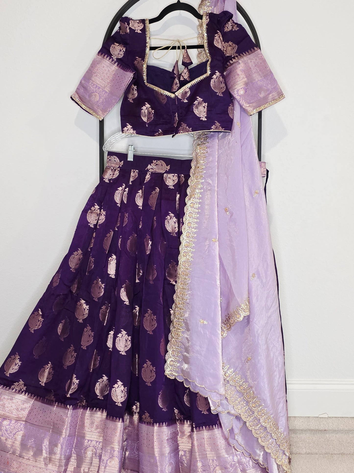 Royal Aubergine Purple Mango Benarasi Silk Lehenga Set with Lavender Dupatta