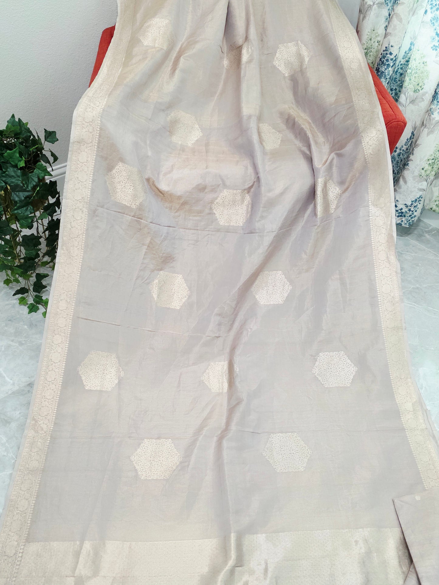 Pastel Champagne Beige Pure Benarasi Tissue Saree with Blouse Piece