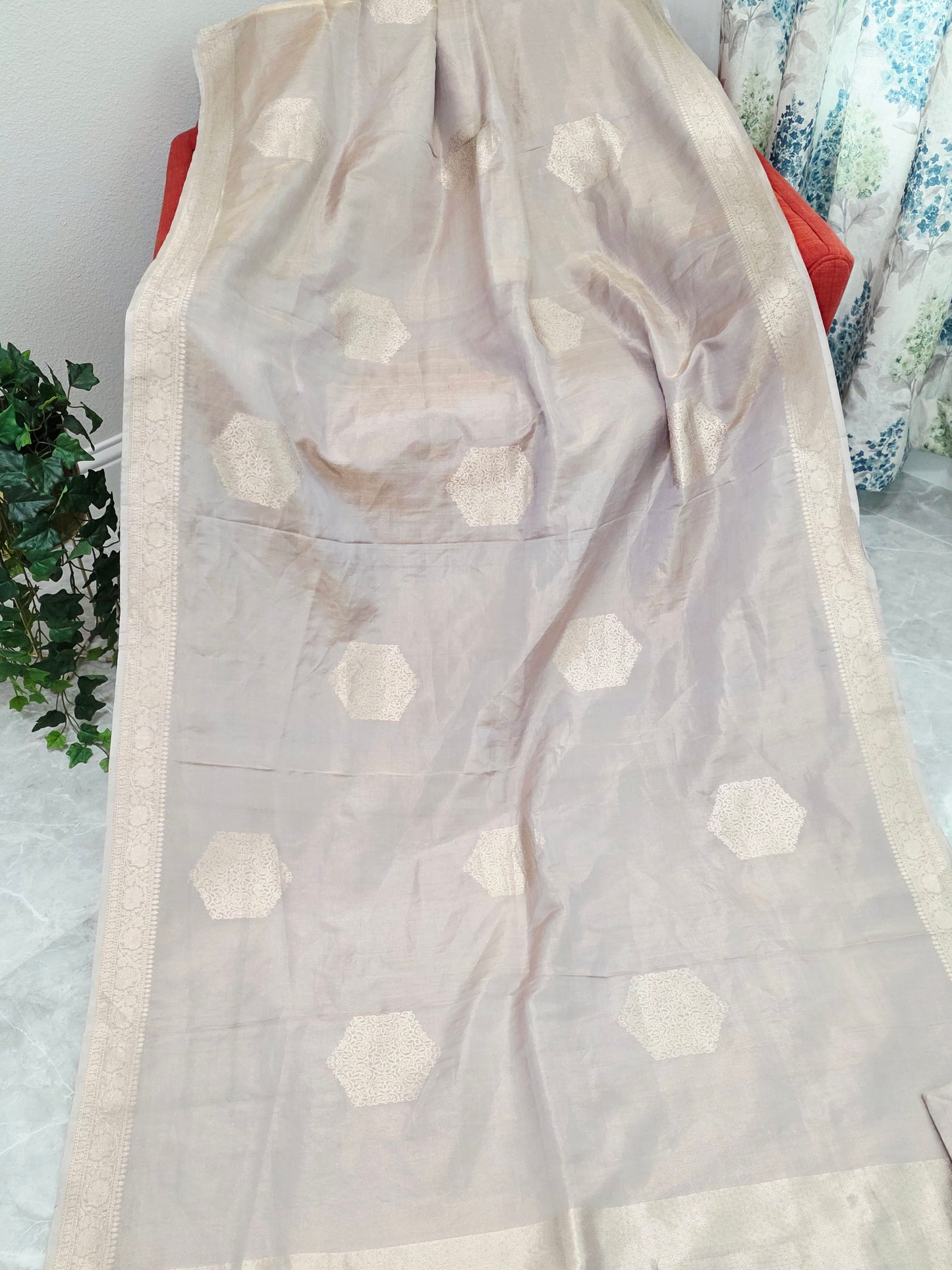 Pastel Champagne Beige Pure Benarasi Tissue Saree with Blouse Piece