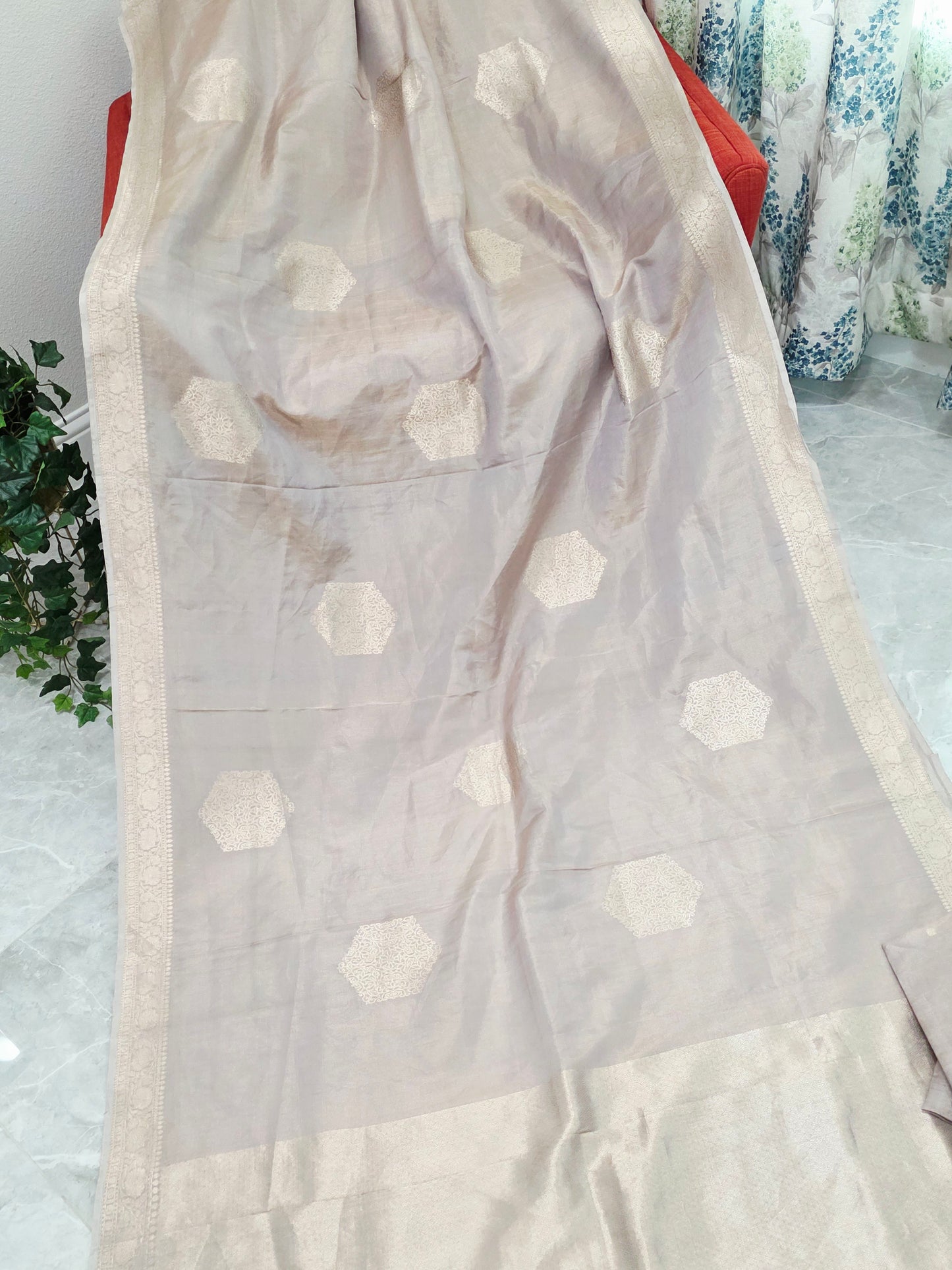 Pastel Champagne Beige Pure Benarasi Tissue Saree with Blouse Piece