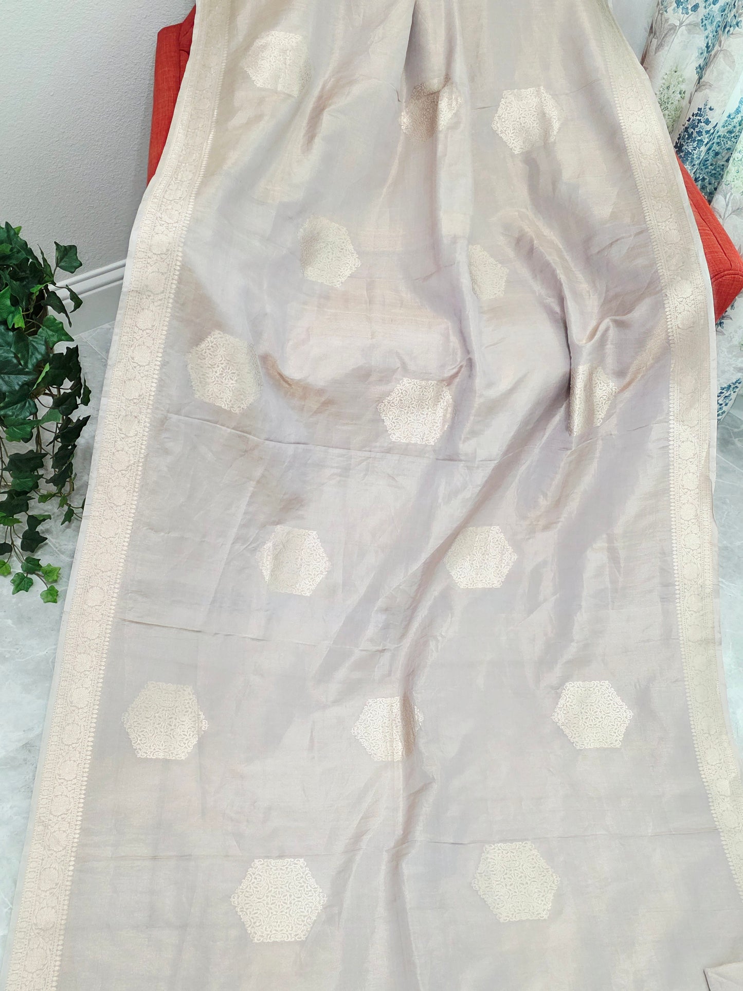 Pastel Champagne Beige Pure Benarasi Tissue Saree with Blouse Piece