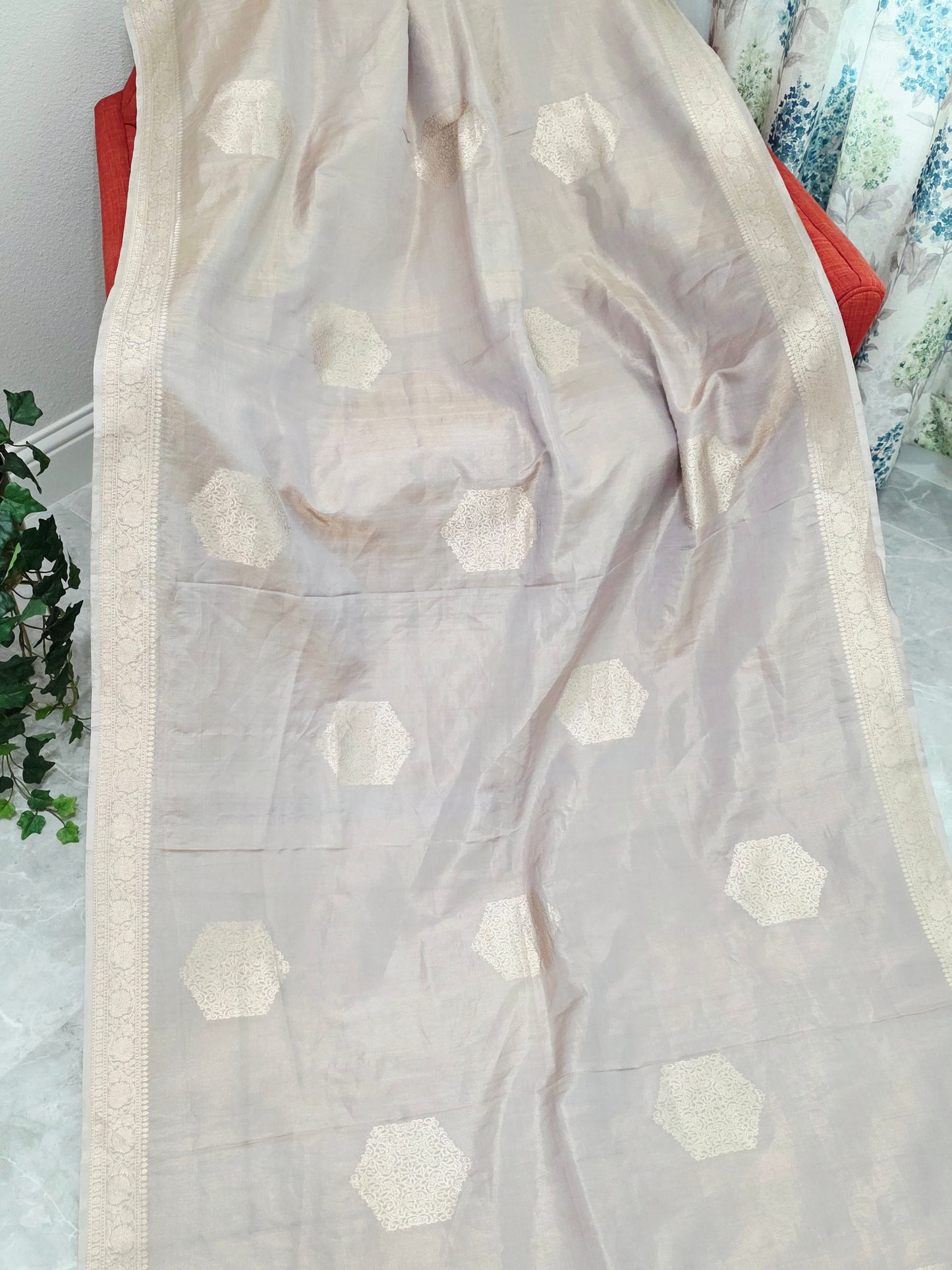 Pastel Champagne Beige Pure Benarasi Tissue Saree with Blouse Piece