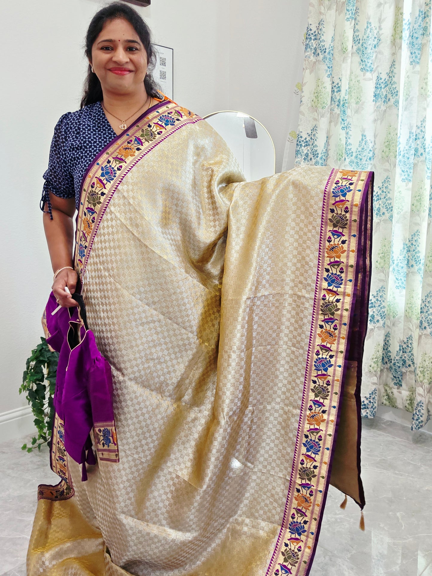 Benarasi Kanji Varam Tissue Paithani Saree - Blouse