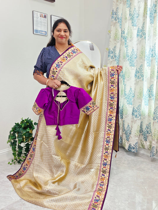 Benarasi Kanji Varam Tissue Paithani Saree - Blouse