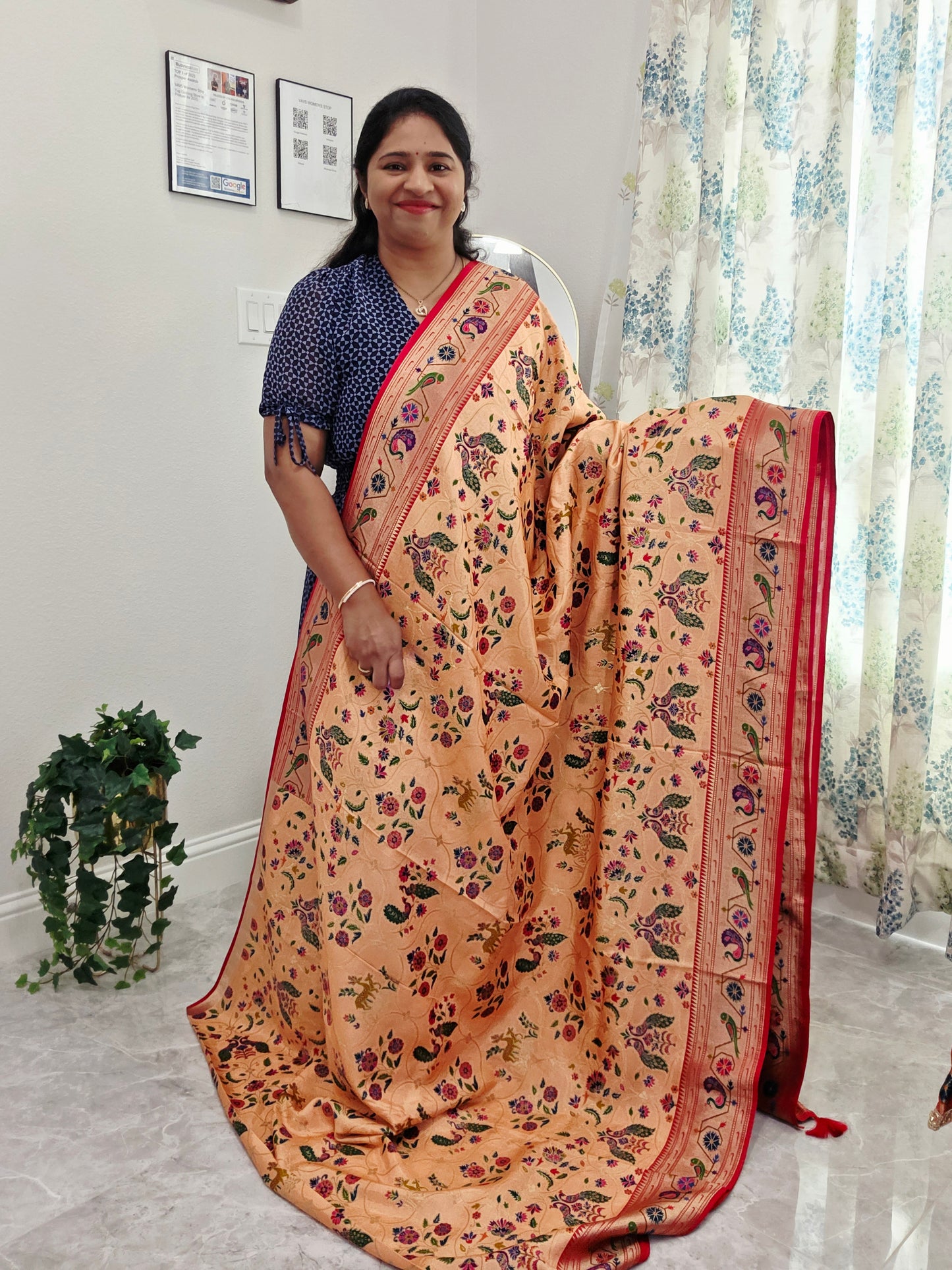 Patola Design Benarasi Soft Silk Saree with Paithani Border & Stitched Blouse