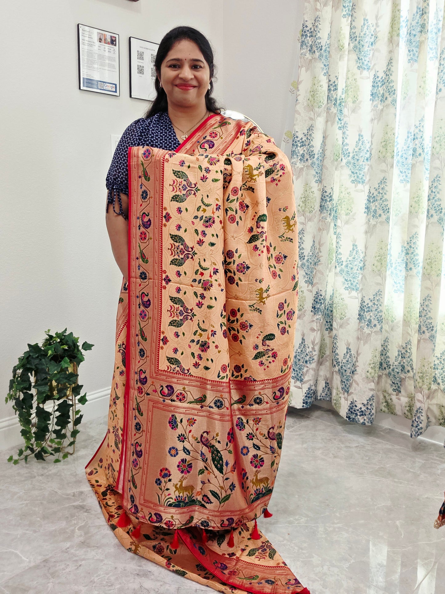 Patola Design Benarasi Soft Silk Saree with Paithani Border & Stitched Blouse