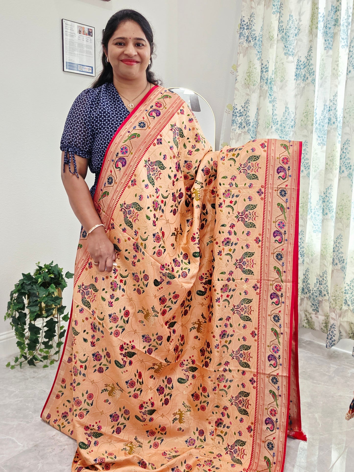 Patola Design Benarasi Soft Silk Saree with Paithani Border & Stitched Blouse