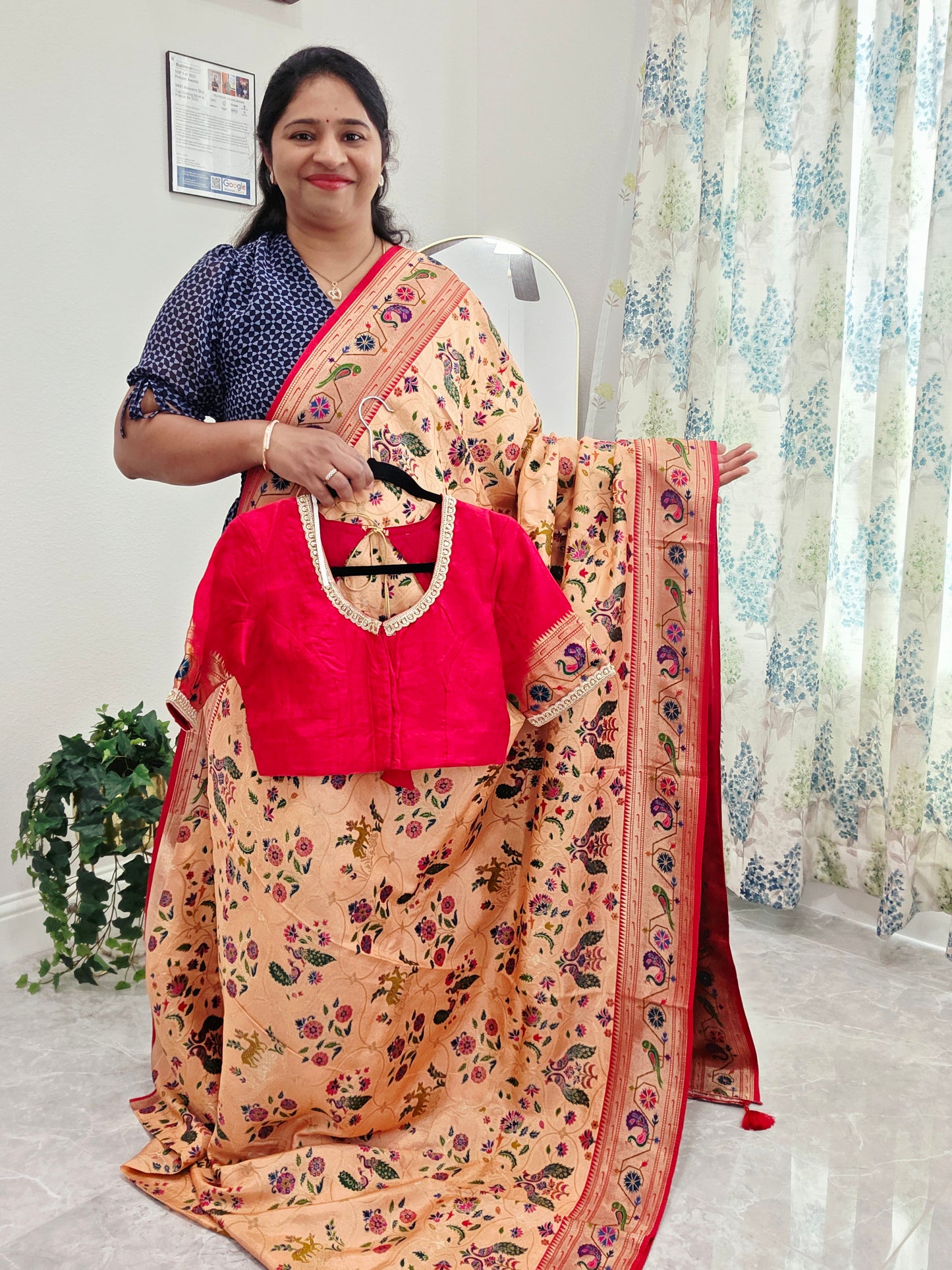 Patola Design Benarasi Soft Silk Saree with Paithani Border & Stitched Blouse