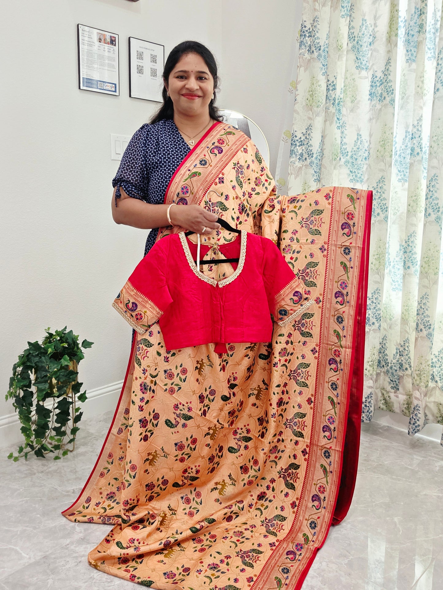 Patola Design Benarasi Soft Silk Saree with Paithani Border & Stitched Blouse