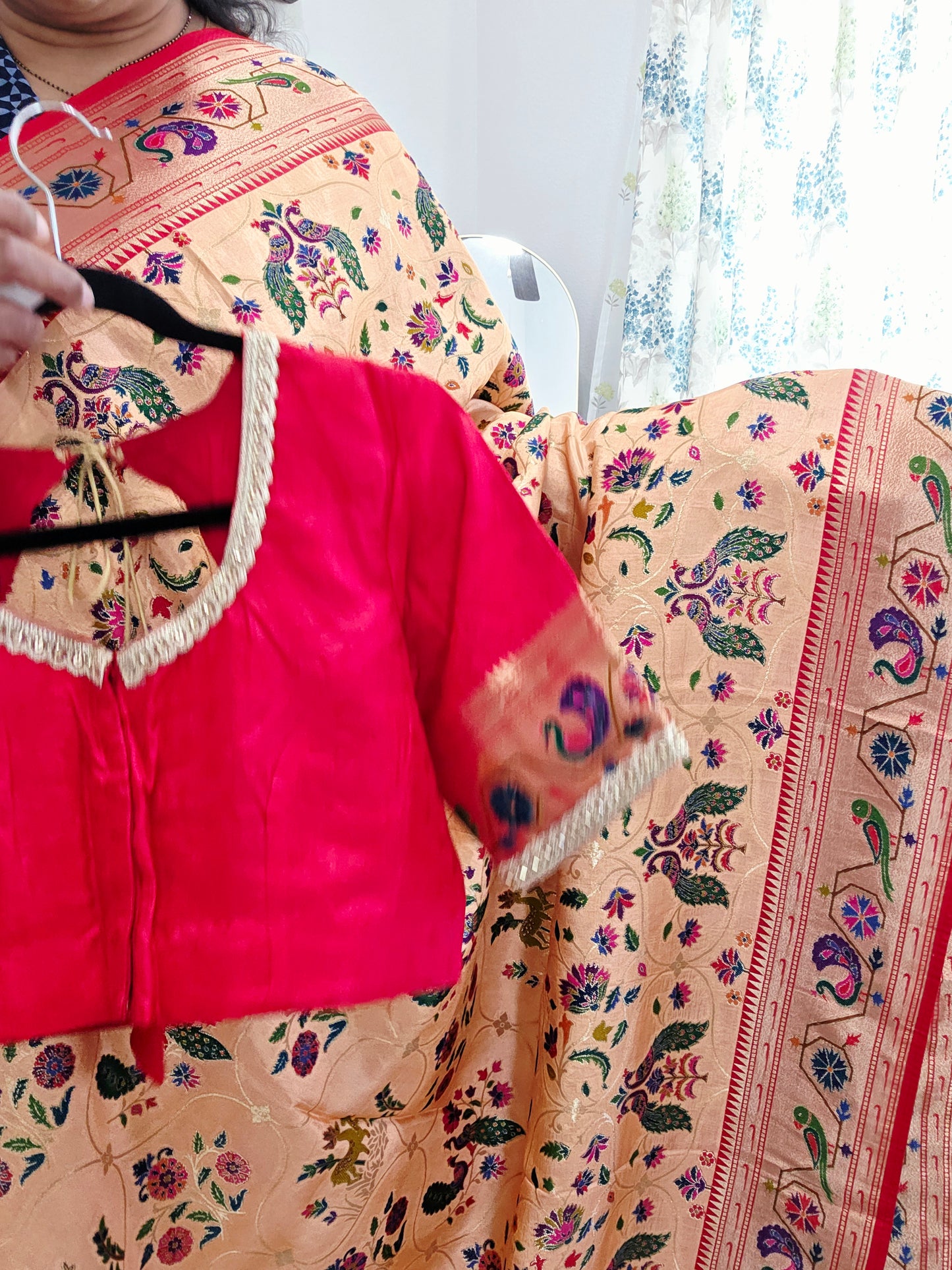 Patola Design Benarasi Soft Silk Saree with Paithani Border & Stitched Blouse