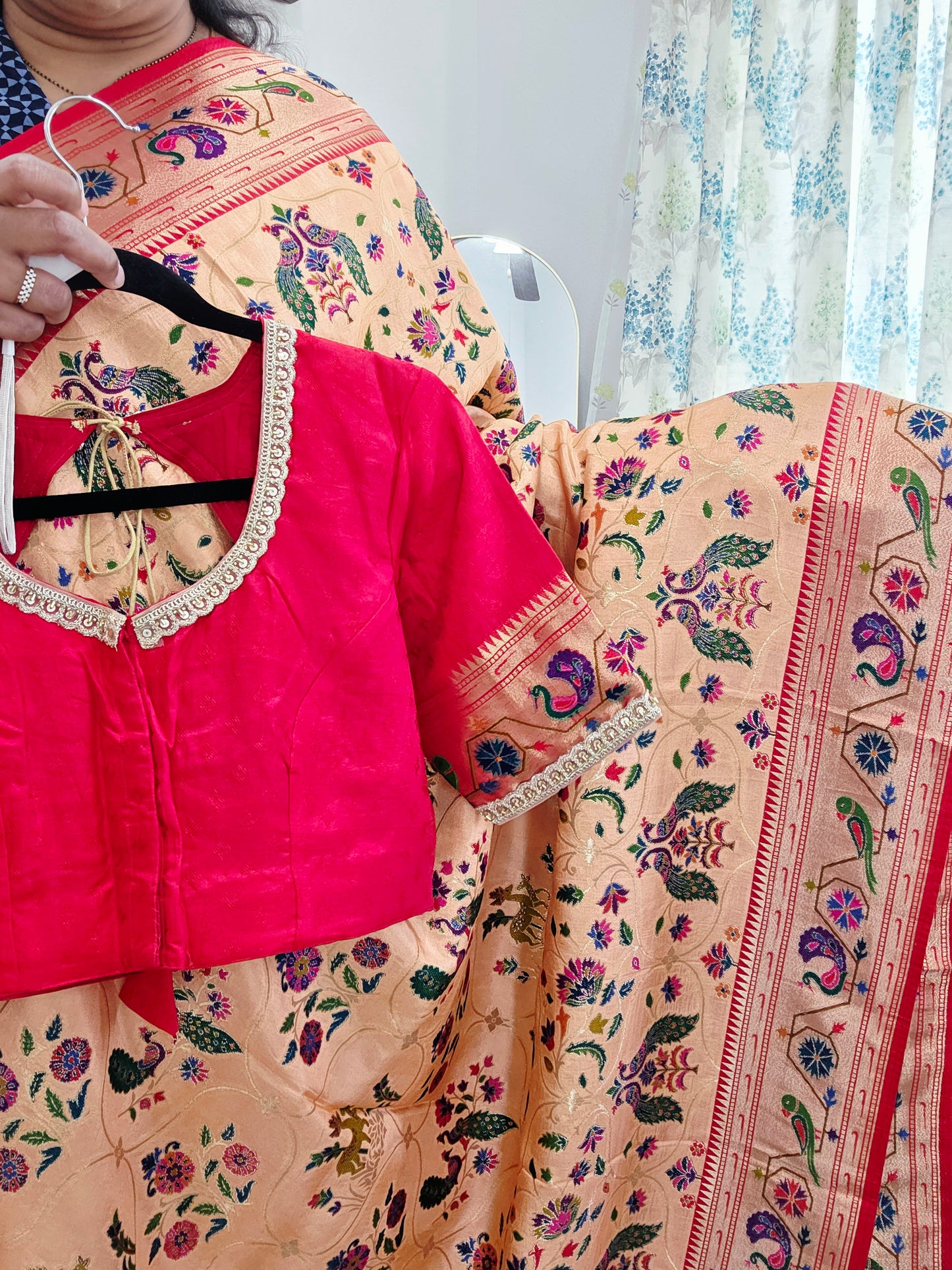 Patola Design Benarasi Soft Silk Saree with Paithani Border & Stitched Blouse
