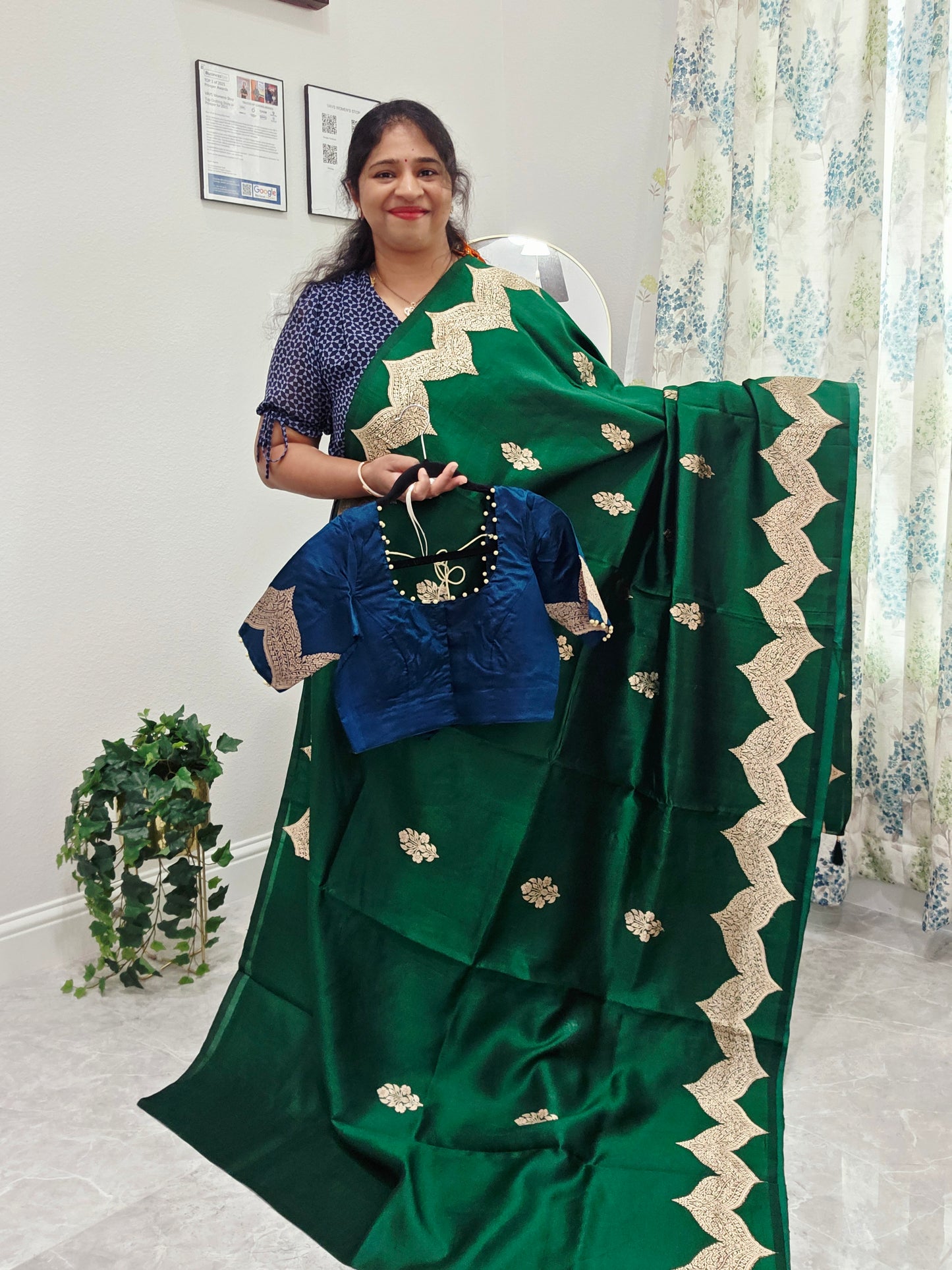 Emerald Royale Pure Mango Benarasi Silk Saree with Ready Blouse