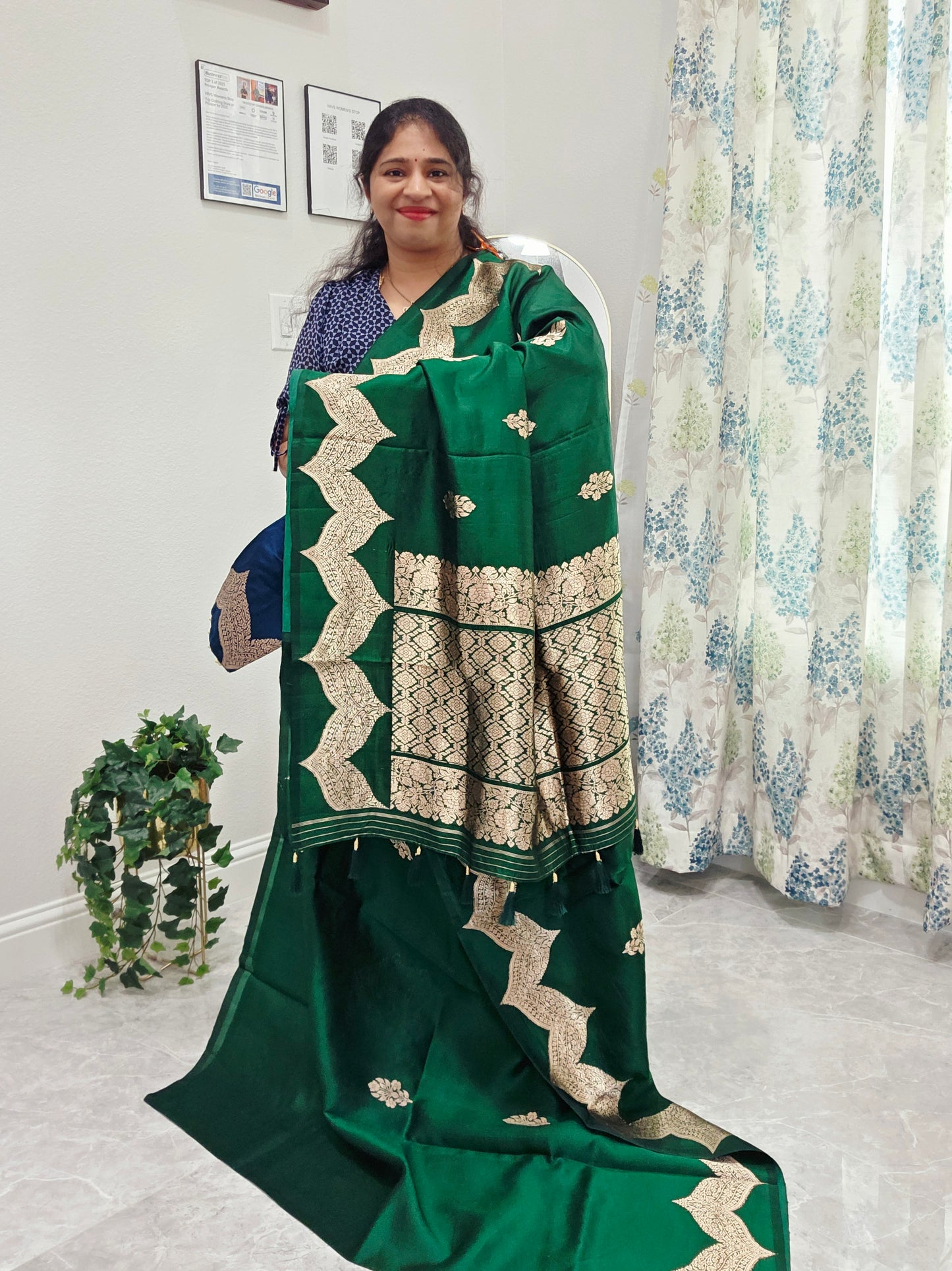 Emerald Royale Pure Mango Benarasi Silk Saree with Ready Blouse