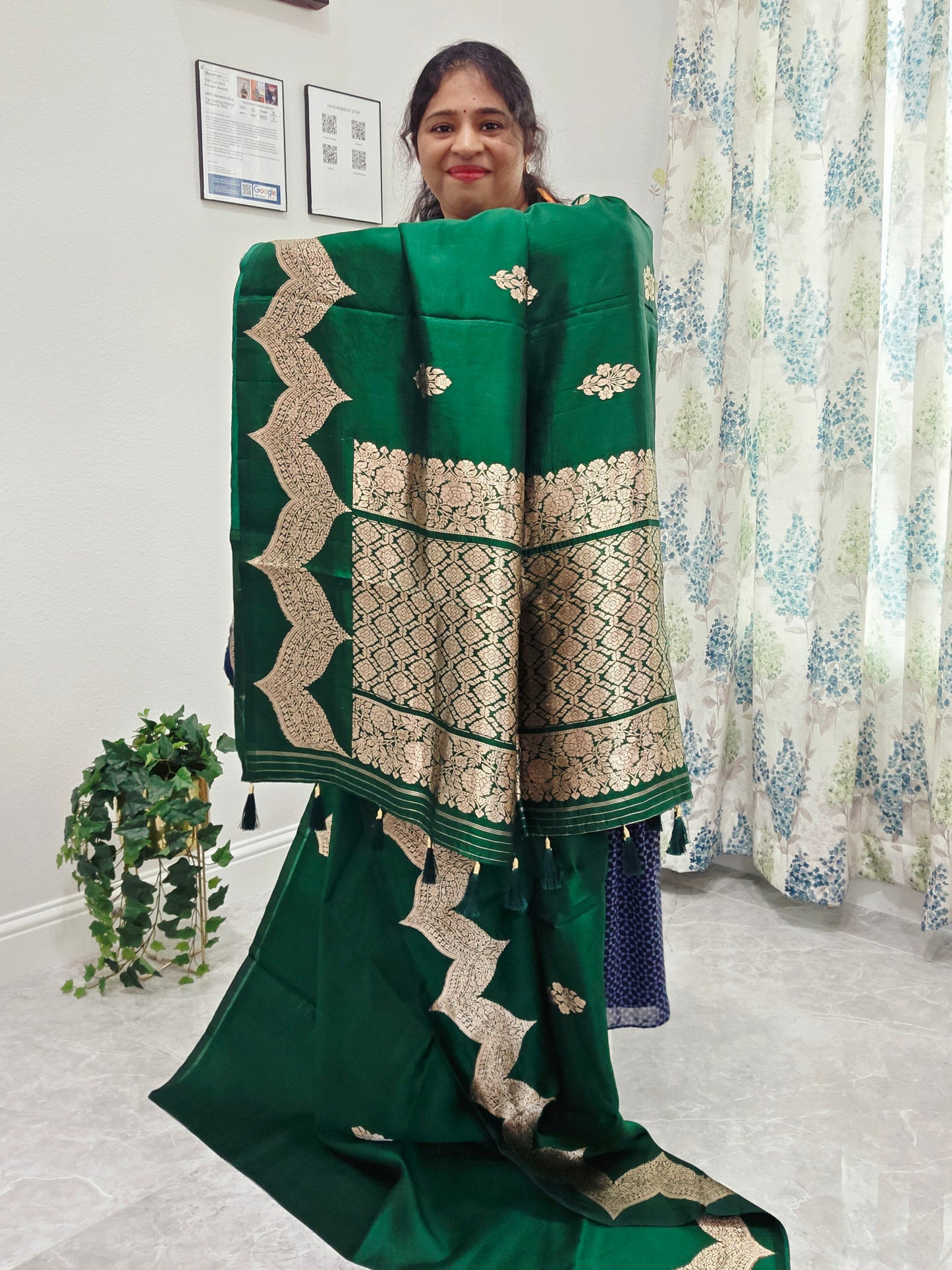 Emerald Royale Pure Mango Benarasi Silk Saree with Ready Blouse