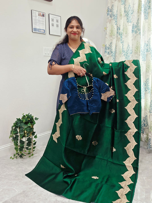 Emerald Royale Pure Mango Benarasi Silk Saree with Ready Blouse