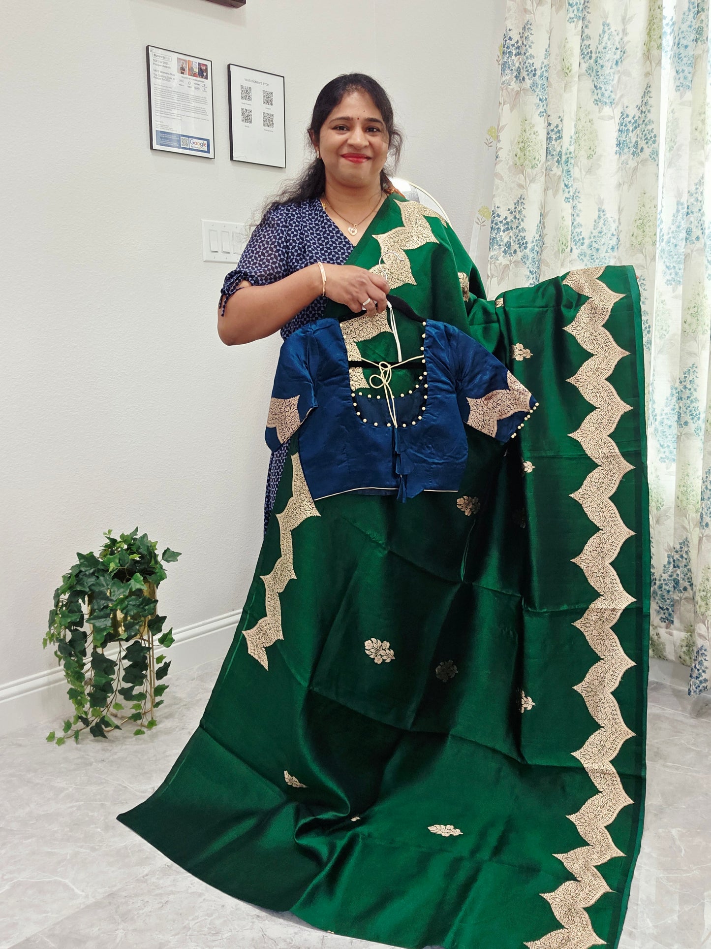 Emerald Royale Pure Mango Benarasi Silk Saree with Ready Blouse