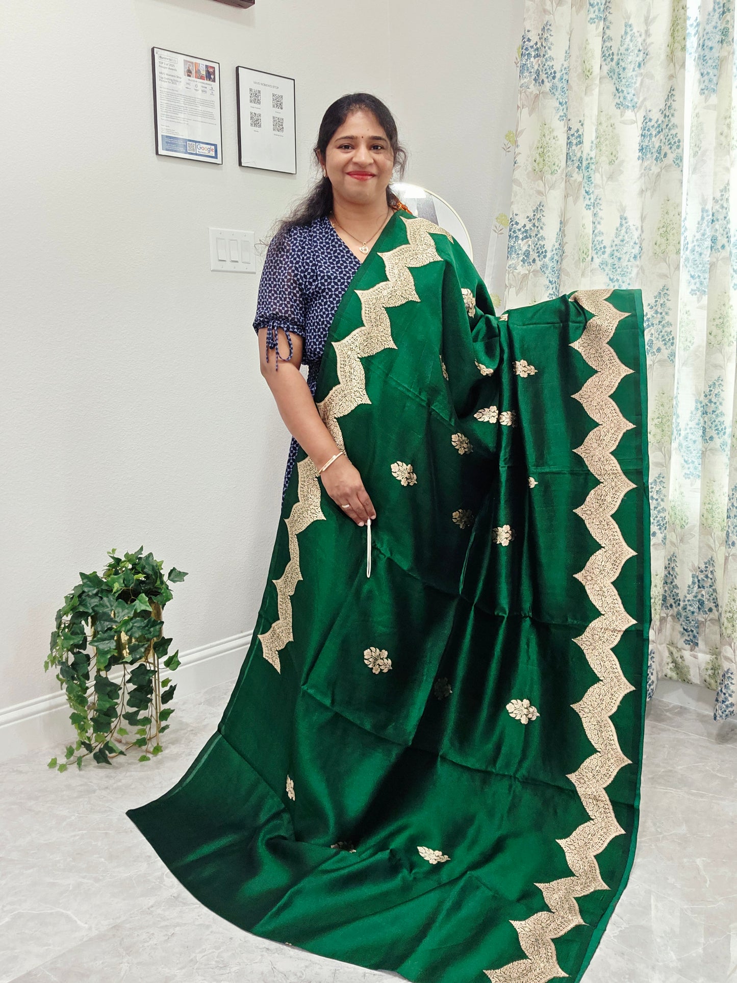Emerald Royale Pure Mango Benarasi Silk Saree with Ready Blouse