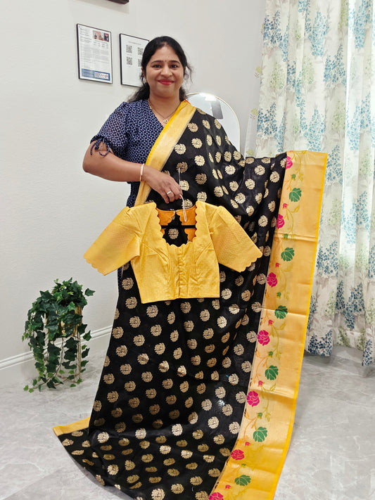 Semi Georgette Silk Cotton Saree - Blouse