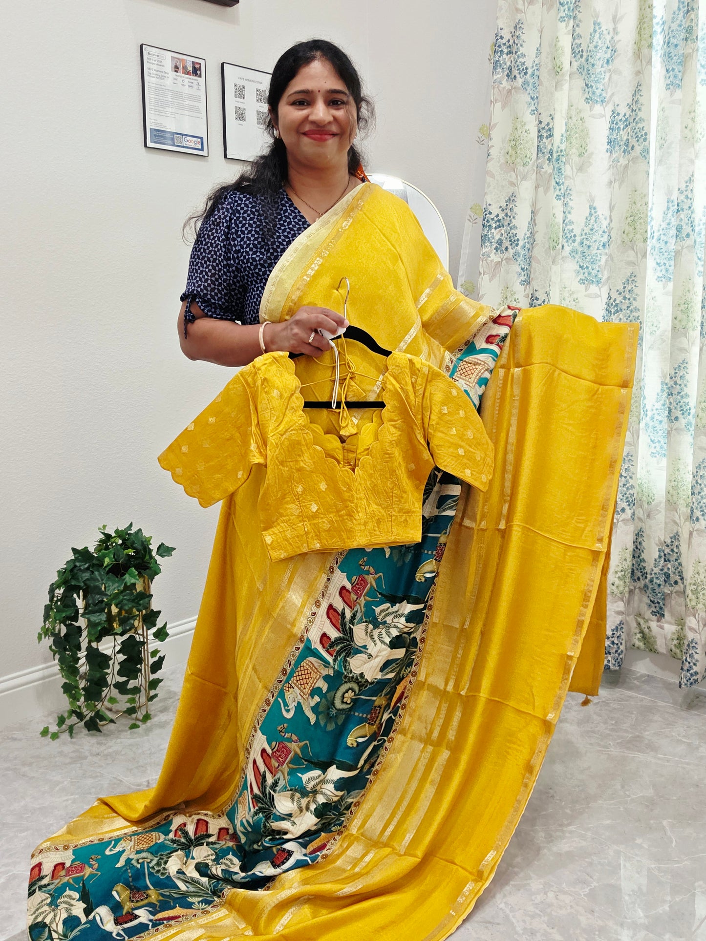 Sunlit Mustard Heritage Crepe Silk Saree with Stitched Blouse