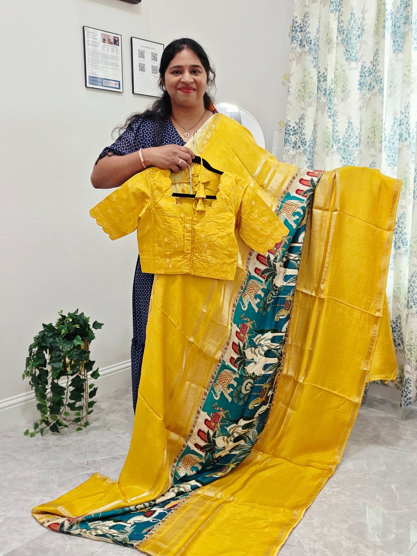 Sunlit Mustard Heritage Crepe Silk Saree with Stitched Blouse