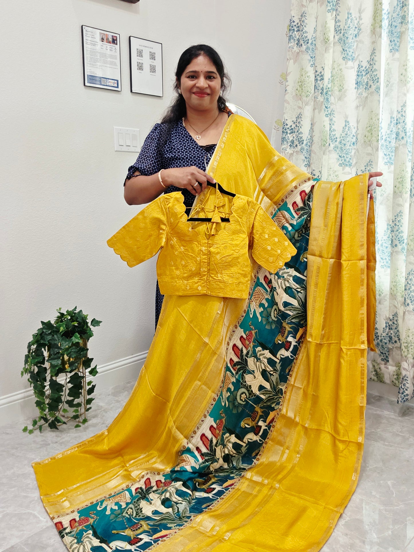 Sunlit Mustard Heritage Crepe Silk Saree with Stitched Blouse