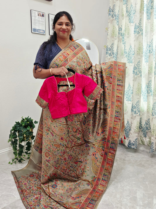Kashmiri Emporium Design Soft Silk Banarasi Saree with Stitched Blouse