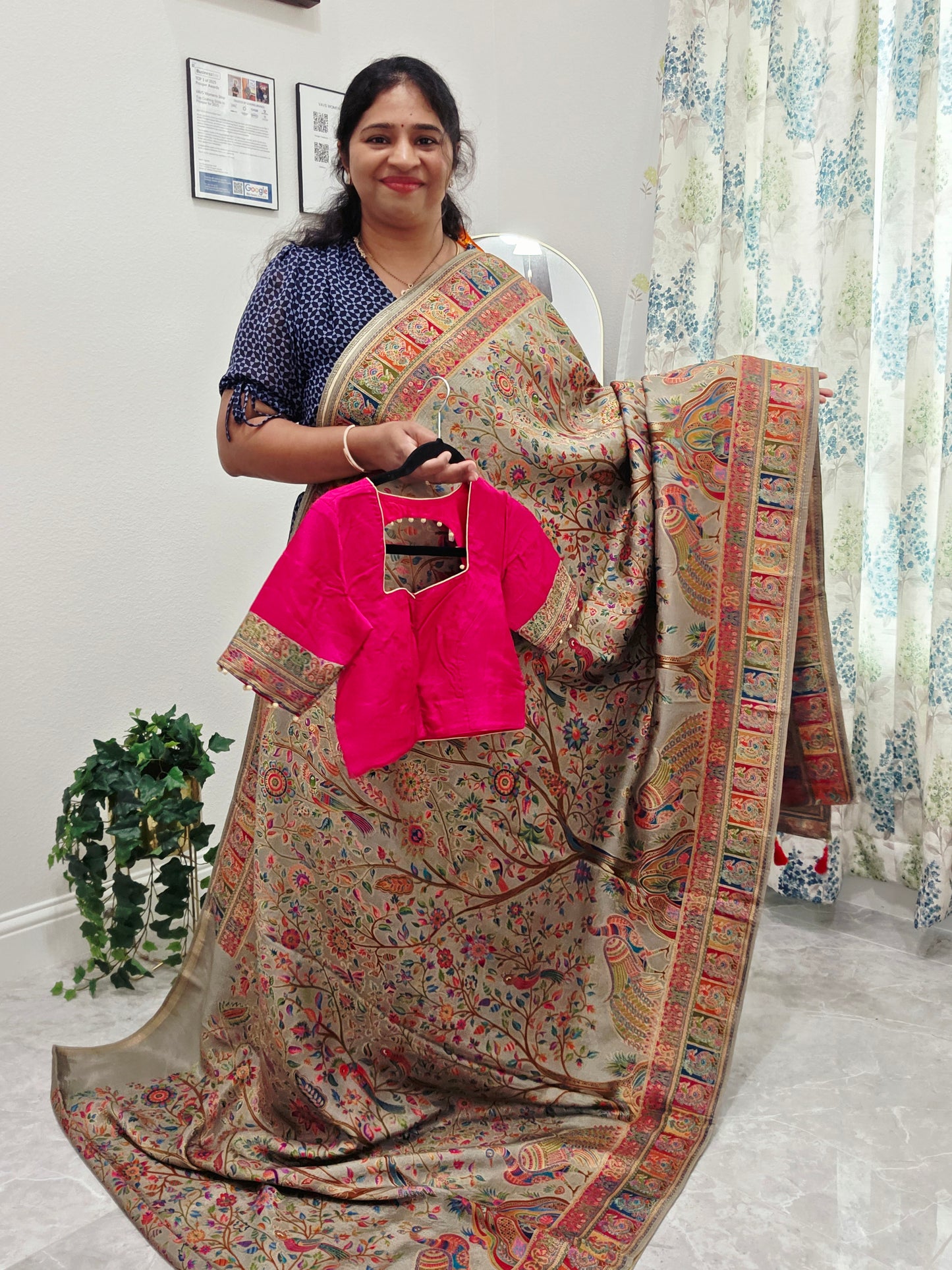 Kashmiri Emporium Design Soft Silk Banarasi Saree with Stitched Blouse