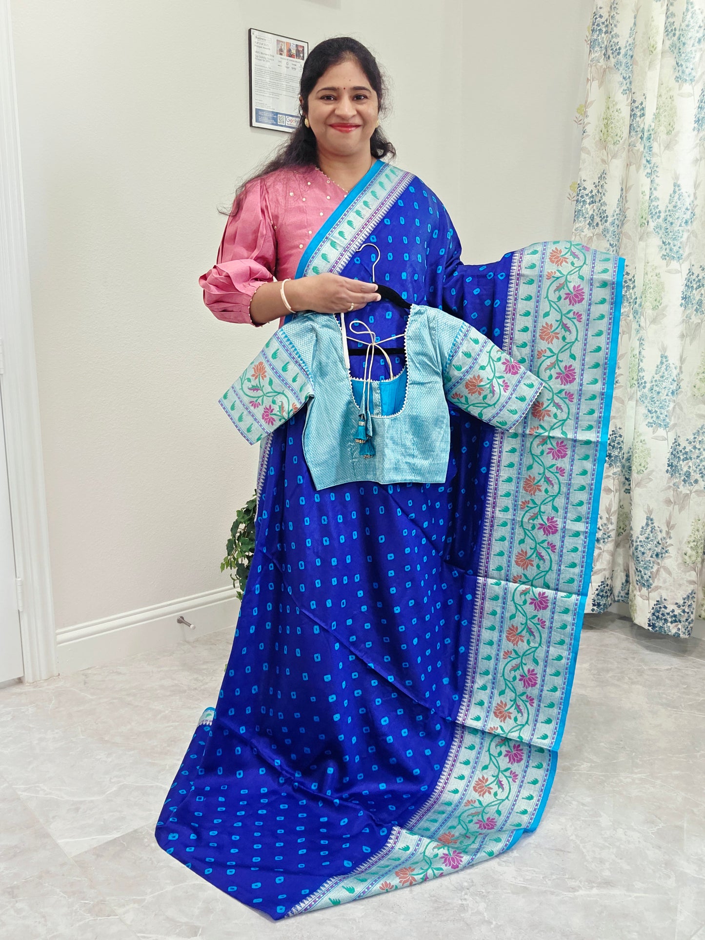 Dupion Silk Bhandini Paithani Border Saree - Blouse