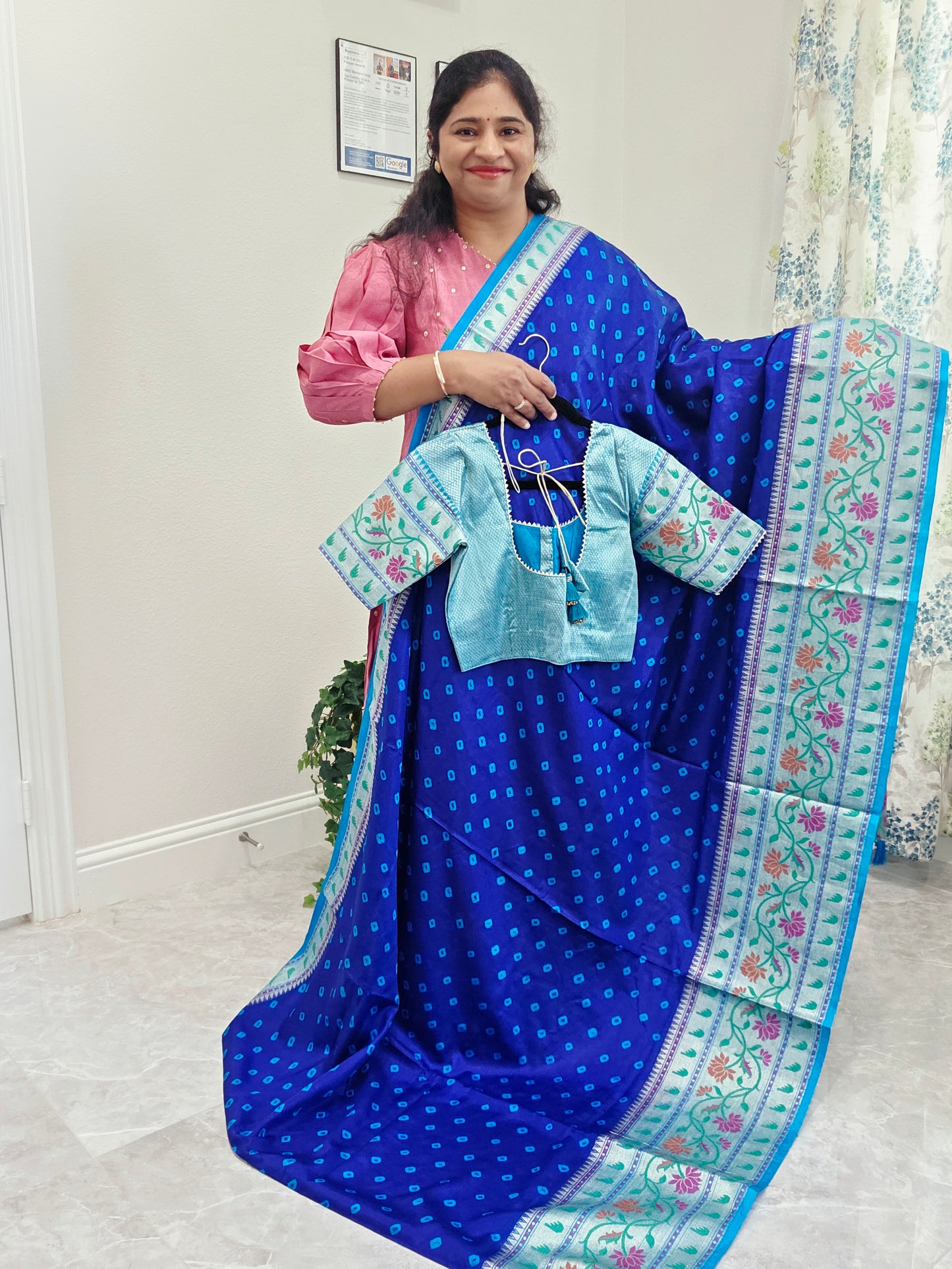Dupion Silk Bhandini Paithani Border Saree - Blouse